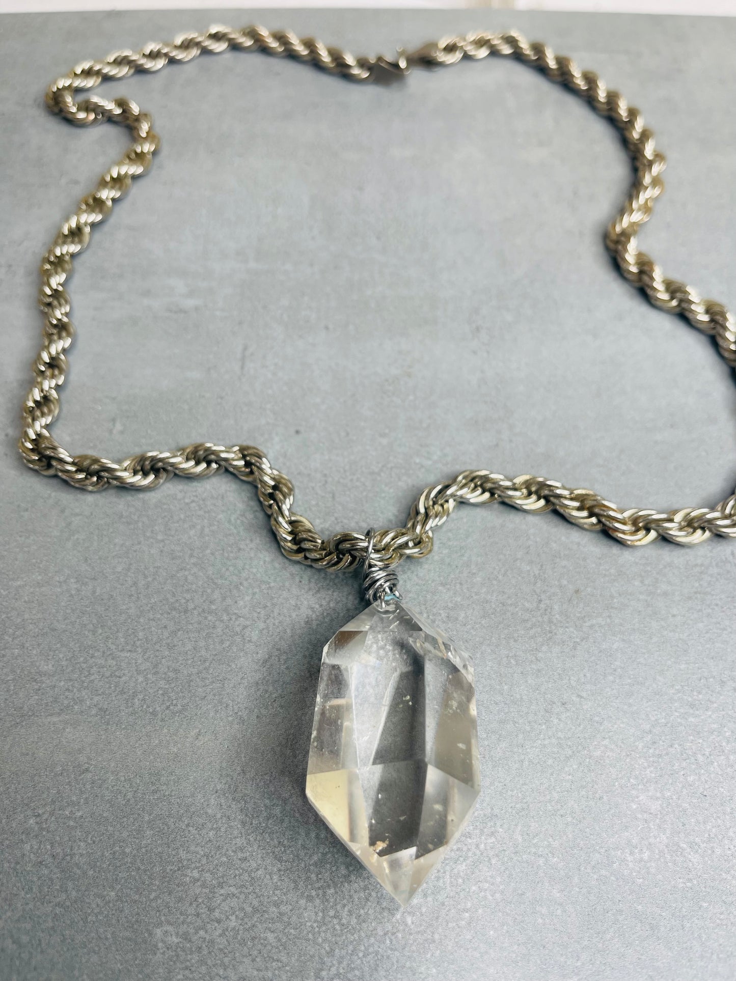 Renaissance Silver Bey
Chunky Gem Cut Clear Quartz Soul Chain w Vintage Silver Plated Chain (Copy)