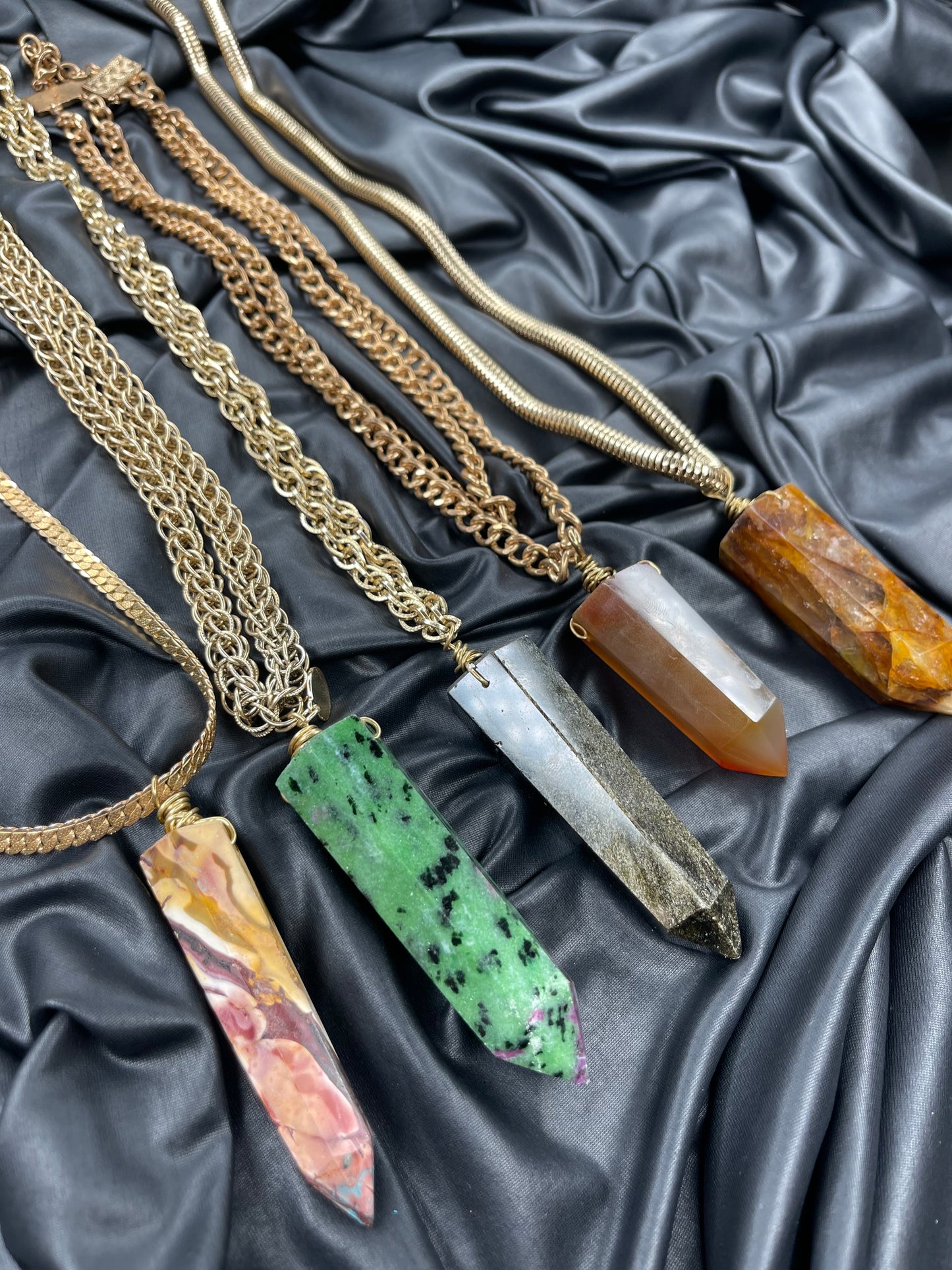 Ruby Zoisite Crystal Soul Chain Necklace - Vintage Gold Chain- Akashic Records Collection
