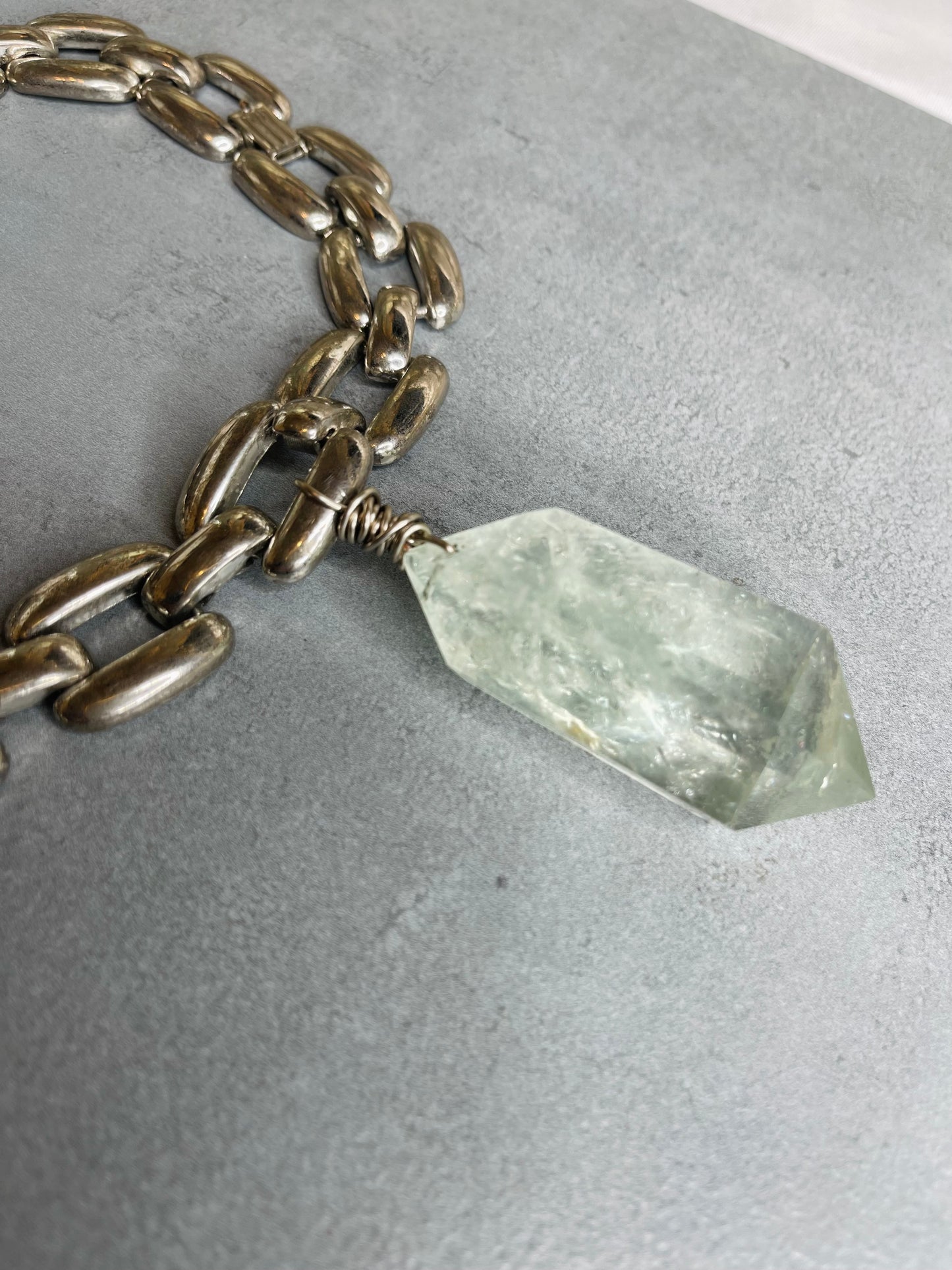 Renaissance Silver Massive Prasiolite Crystal Soul Chain Necklace