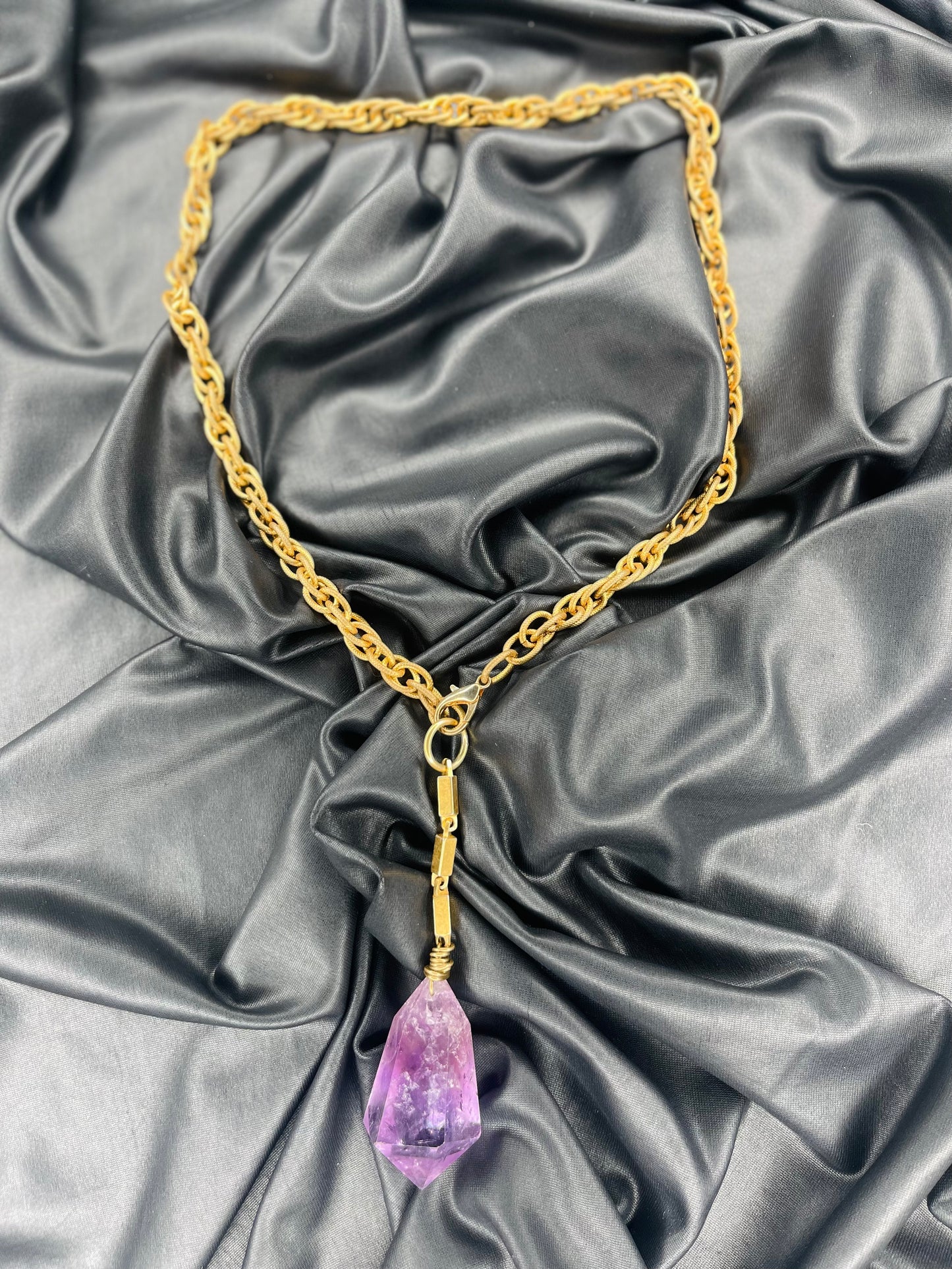 3rd Eye Faceted Amethyst Soul Chain w Vintage Gold Plated Chain