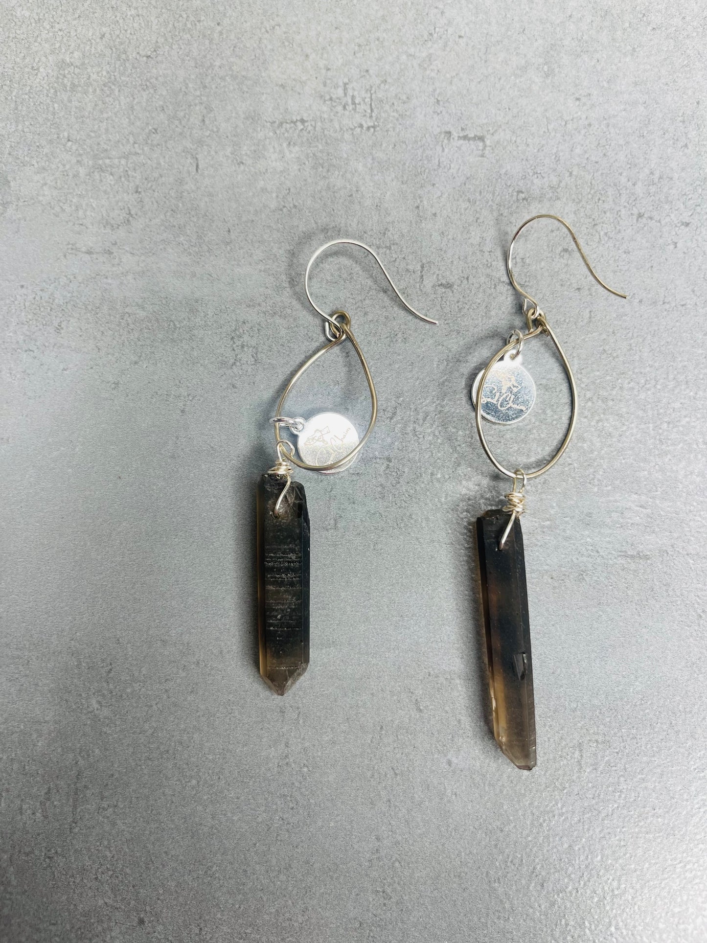 Renaissance Silver Smokey Quartz Chakra Powered Soul Chains Earrings