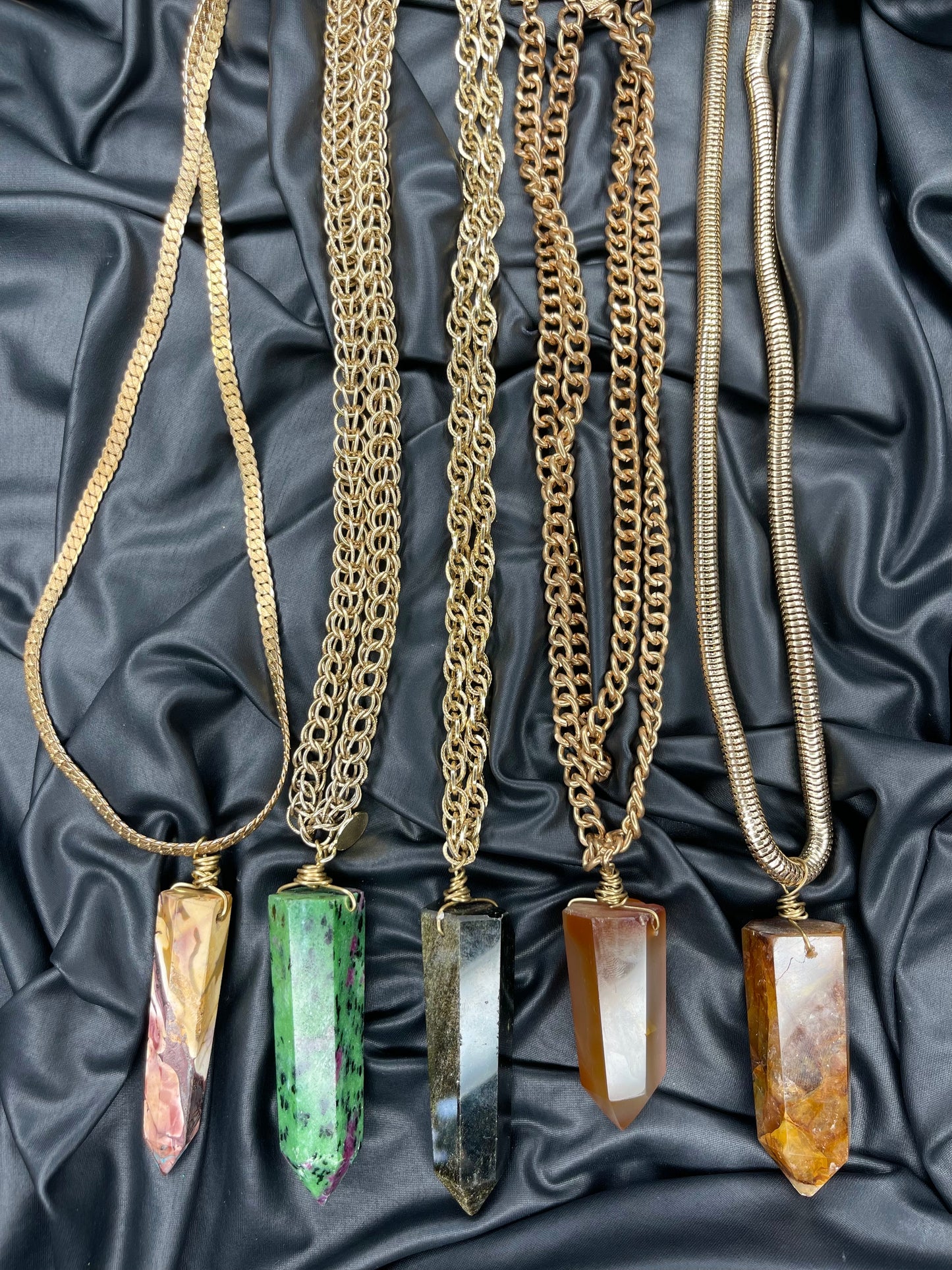 Massive Manifestations Root Chakra Gold Sheen Black Obsidian Crystal Soul Chain Hand wrapped on vintage chain