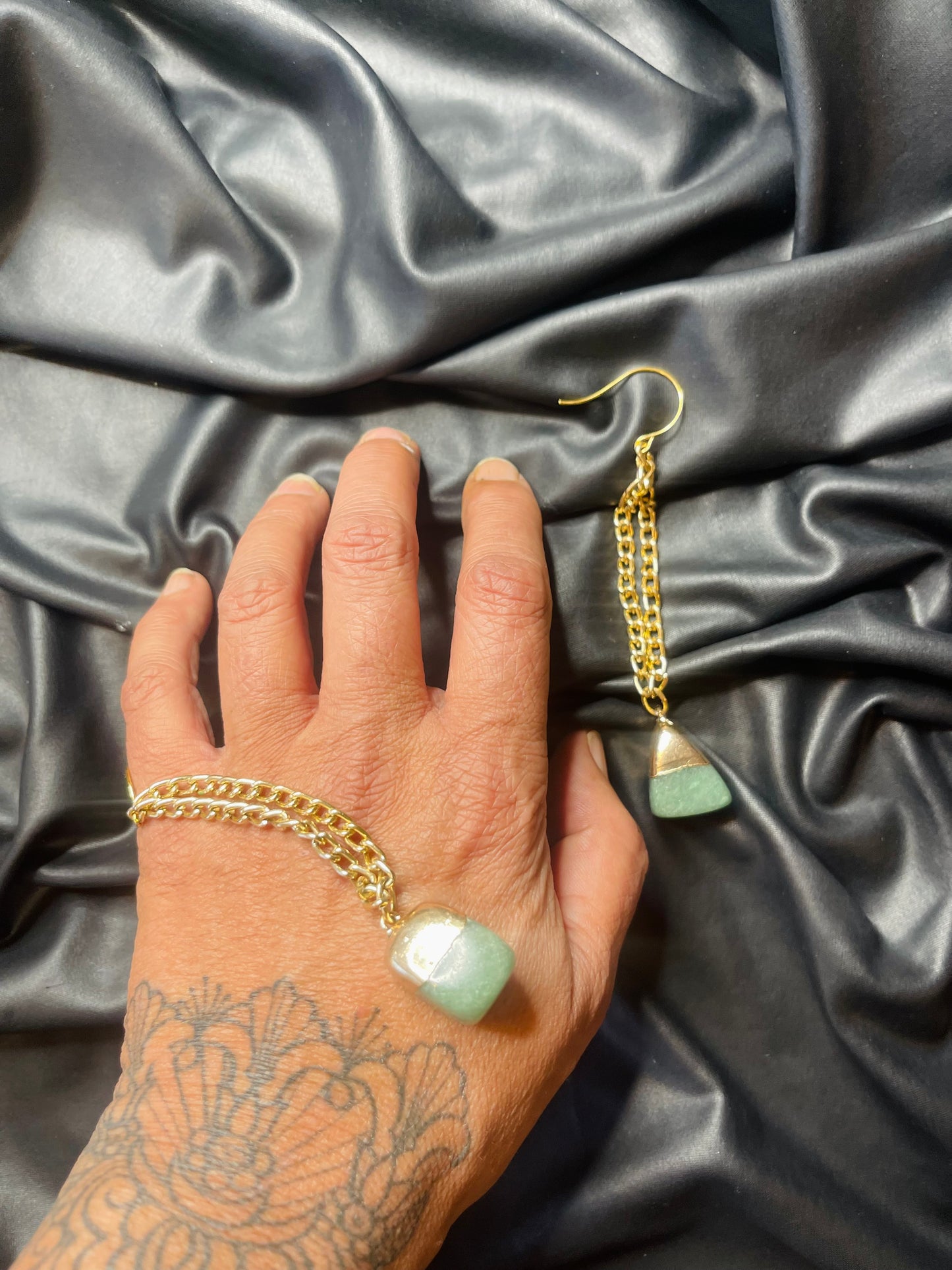 Heart Chakra Soul Chains Earrings - Aventurine Crystals