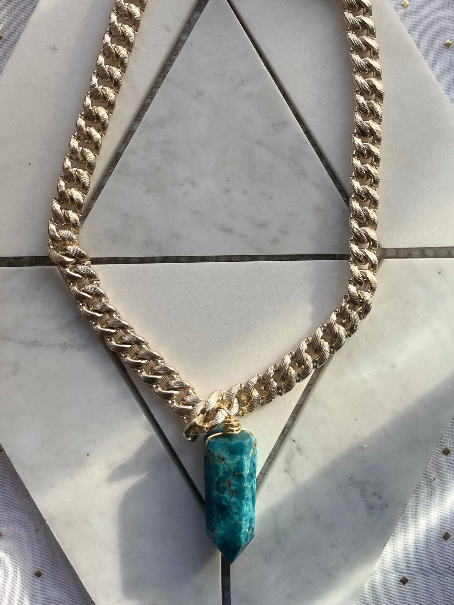 Heart and Throat Chakra Soul Chain w Apatite Point Crystal Necklace