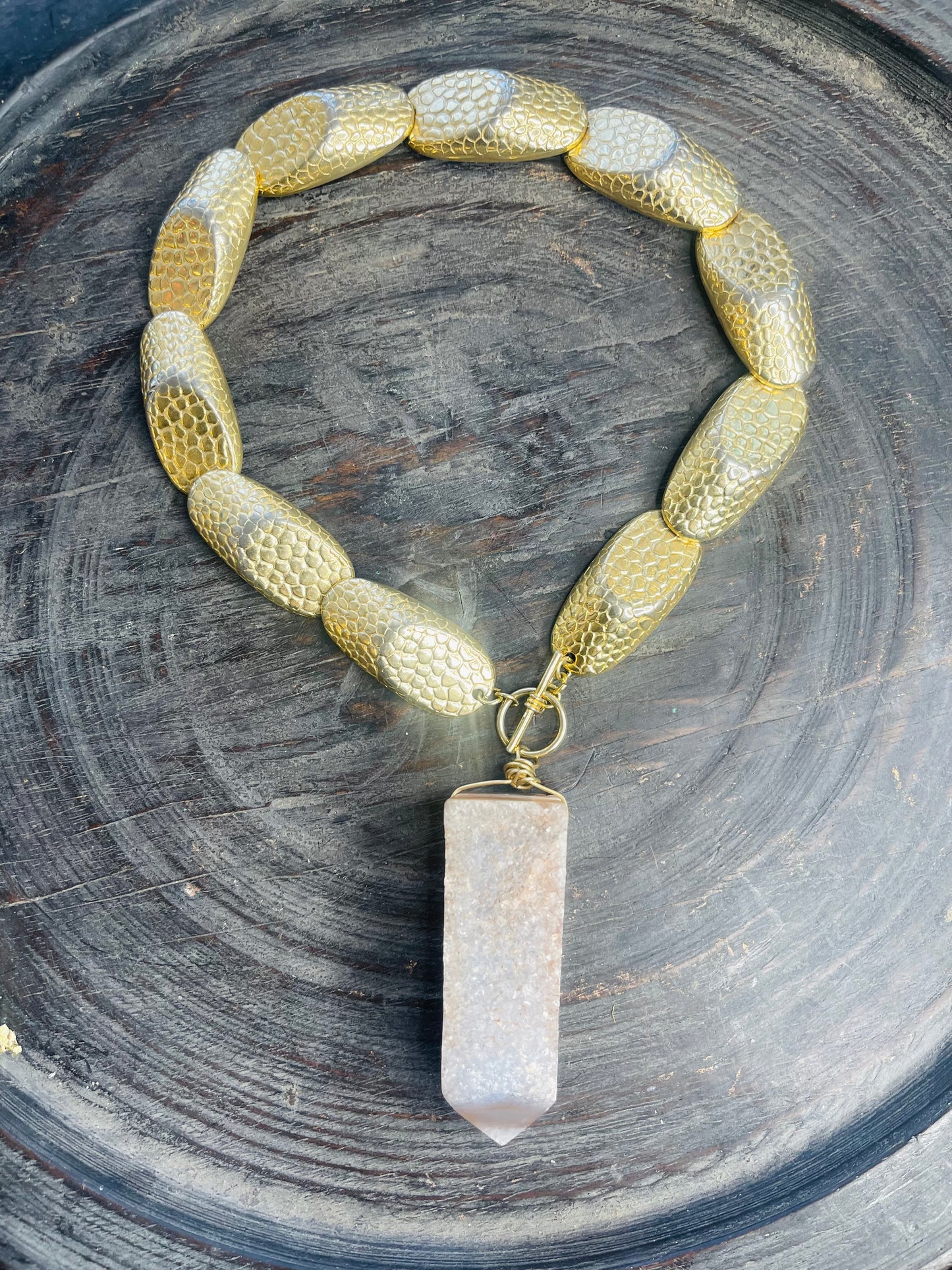 Massive Rare Druzy Carnelian Soul Chain w Vintage Gold Plated Chain