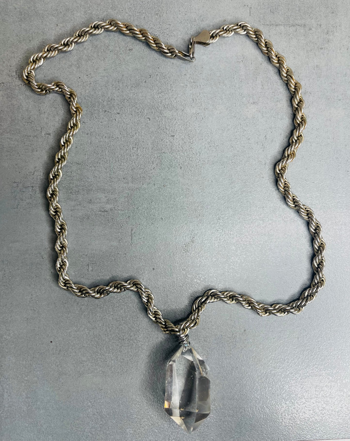 Renaissance Silver Bey
Chunky Gem Cut Clear Quartz Soul Chain w Vintage Silver Plated Chain (Copy)