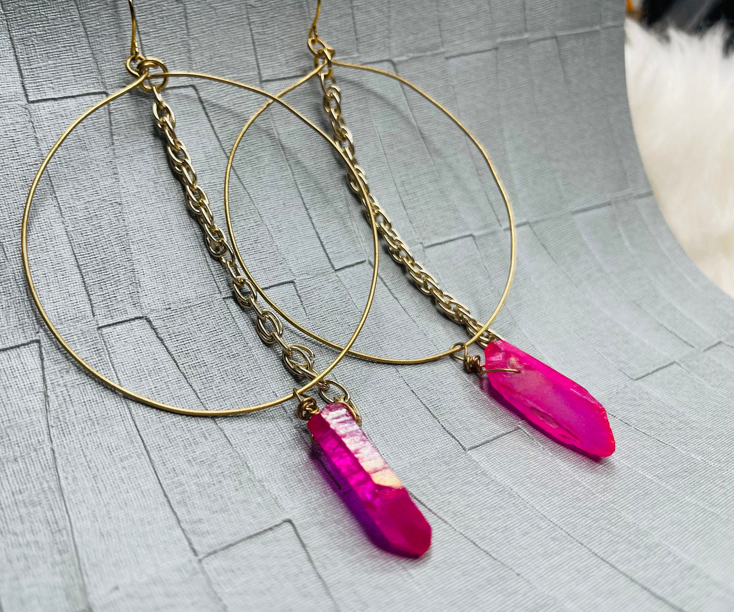 EXTRA LOVE Hoops Soul Chains Earrings - Aventurine Crystals