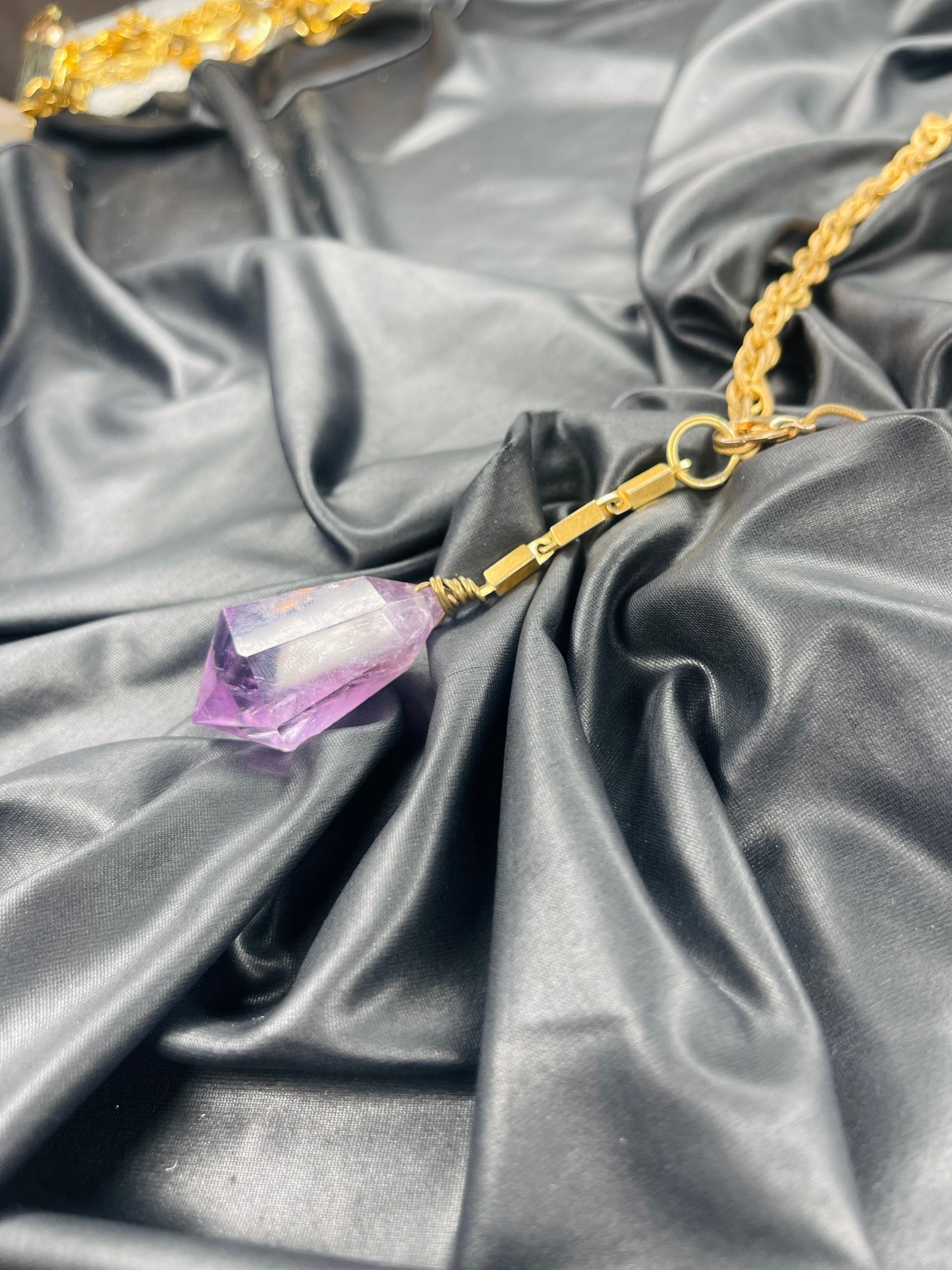 3rd Eye Faceted Amethyst Soul Chain w Vintage Gold Plated Chain