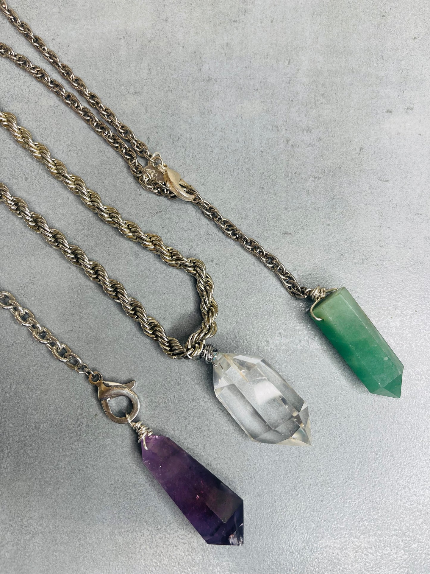 Renaissance Silver Bey
Chunky Gem Cut Clear Quartz Soul Chain w Vintage Silver Plated Chain (Copy)