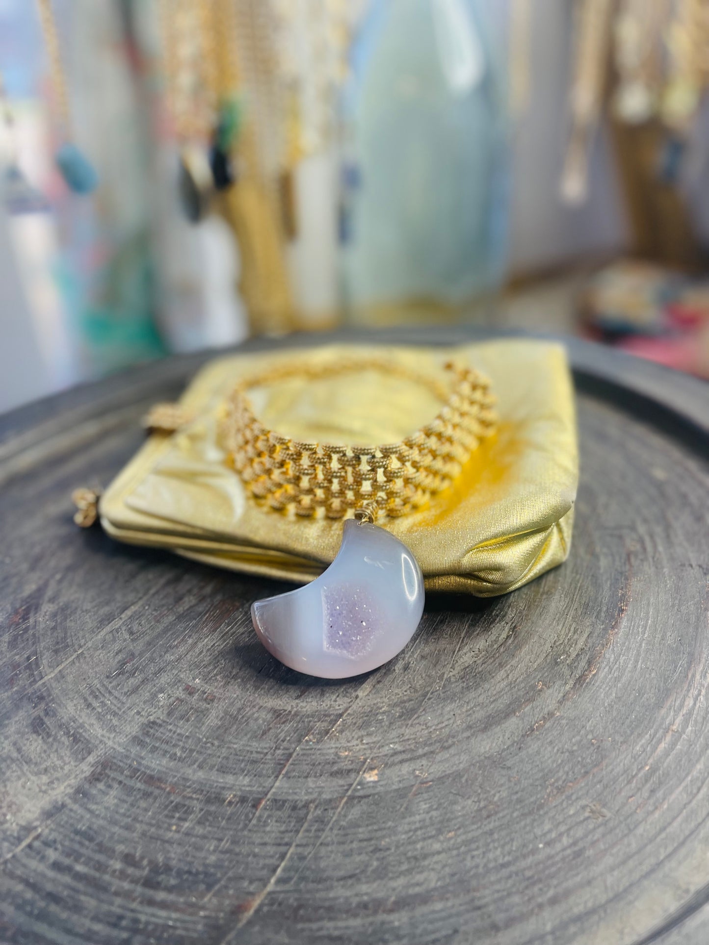Lilac Agate Moon with Druzy Crystal Soul Chain