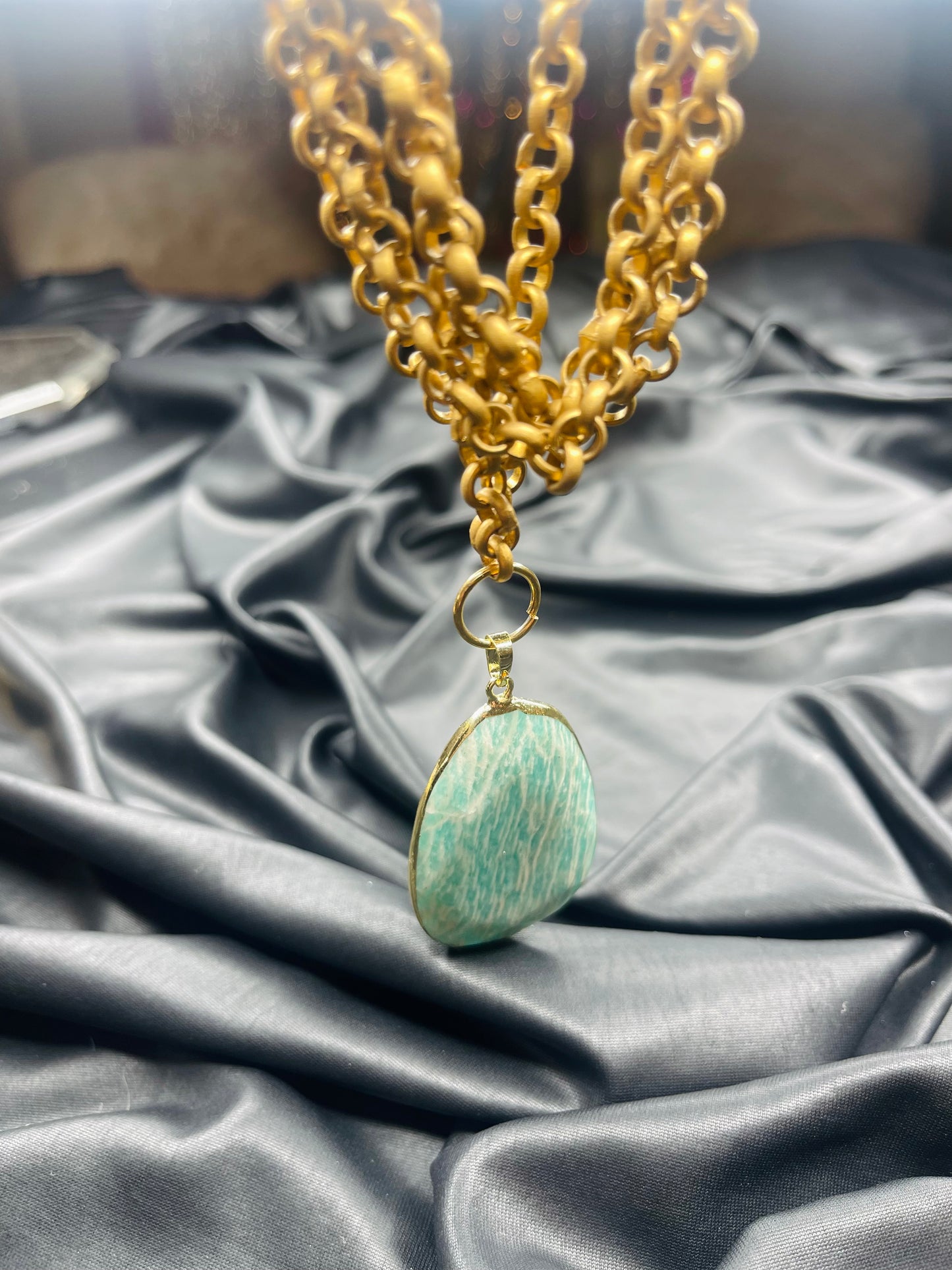 Heart and Throat Chakra Soul Chain w Amazonite Crystal Necklace