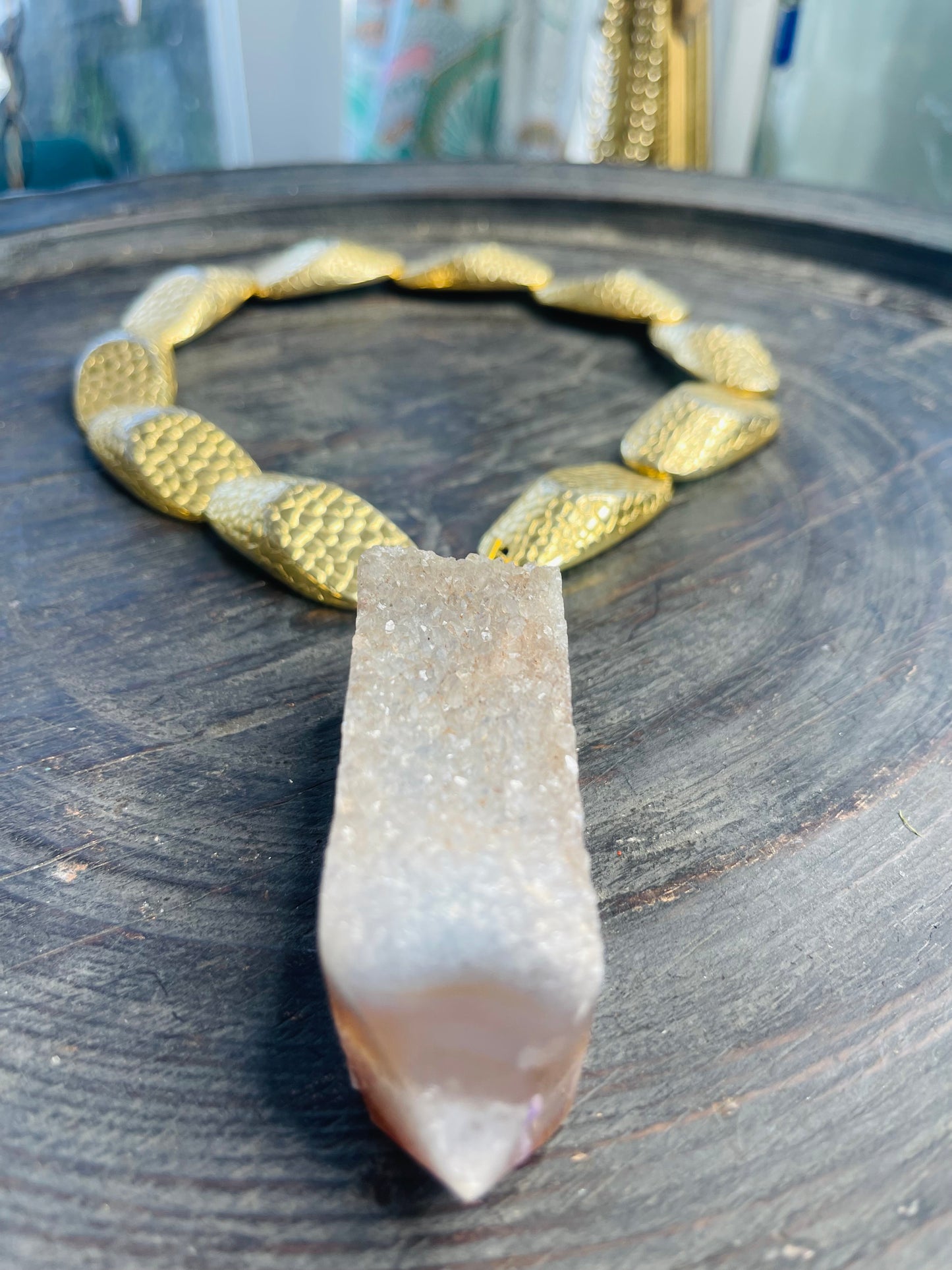Massive Rare Druzy Carnelian Soul Chain w Vintage Gold Plated Chain