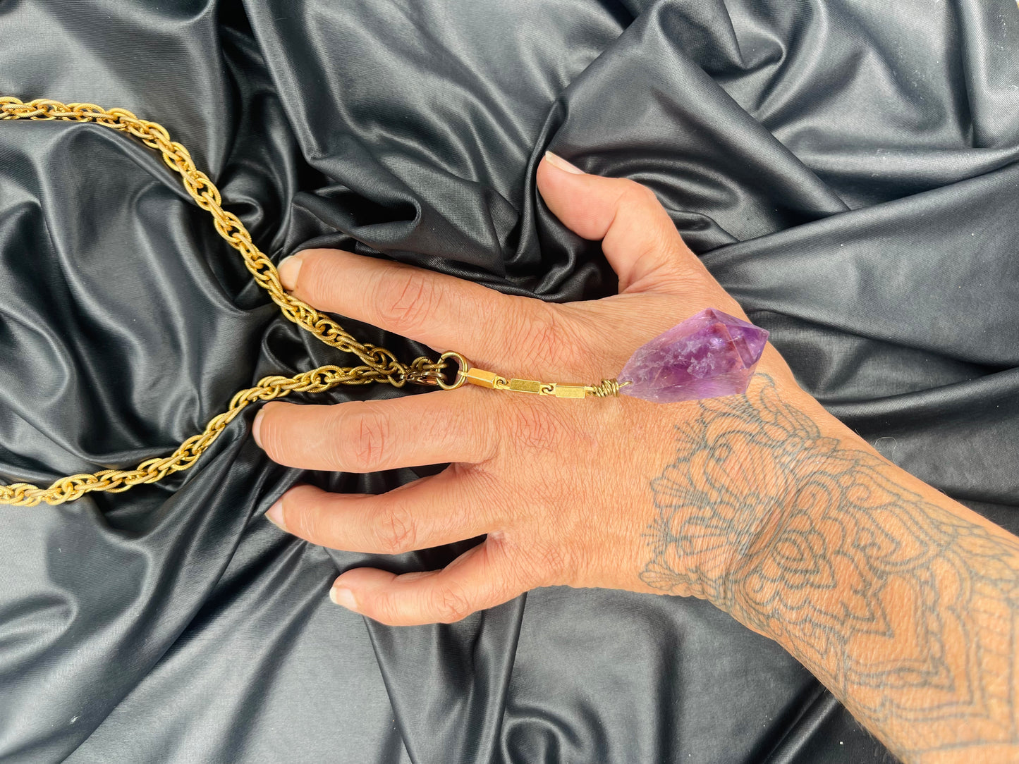 3rd Eye Faceted Amethyst Soul Chain w Vintage Gold Plated Chain