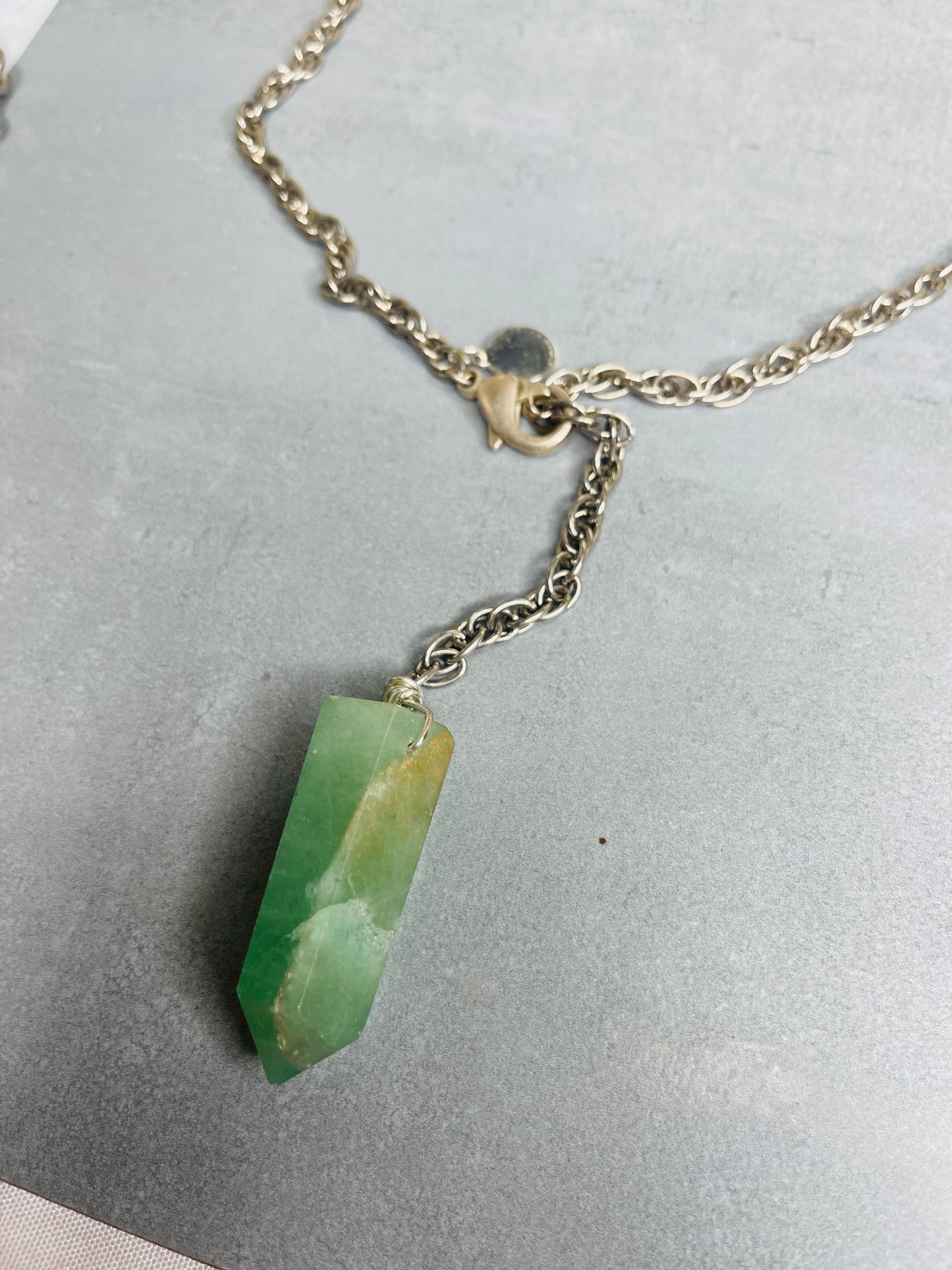 Renaissance Silver Bey
Heart Chakra Chunky 247 Silver Plated Soul Chain w Green Aventurine Crystal Necklace