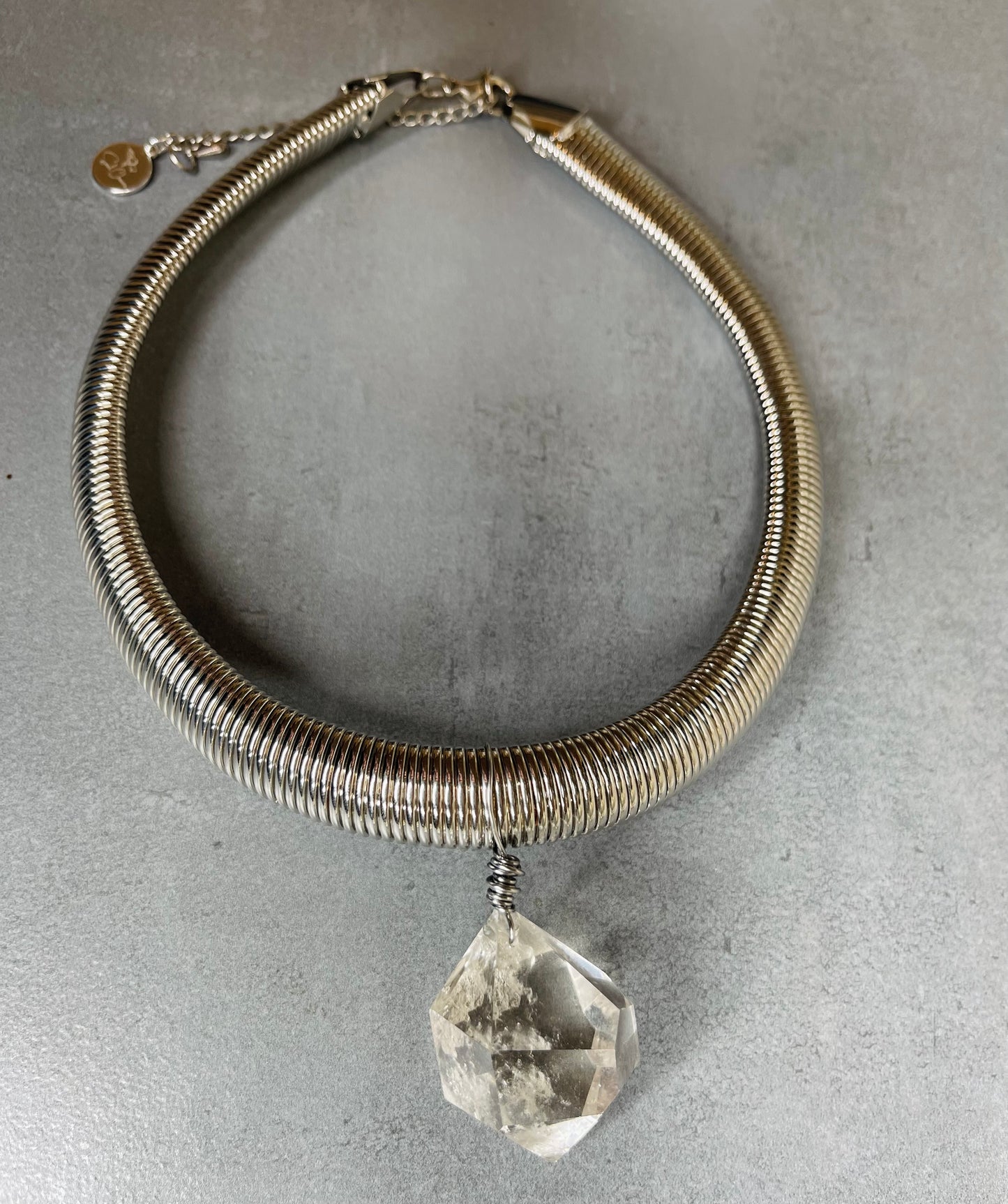 Renaissance Silver Chunky Gem Cut Clear Quartz Soul Chain w Vintage Silver Plated Chain