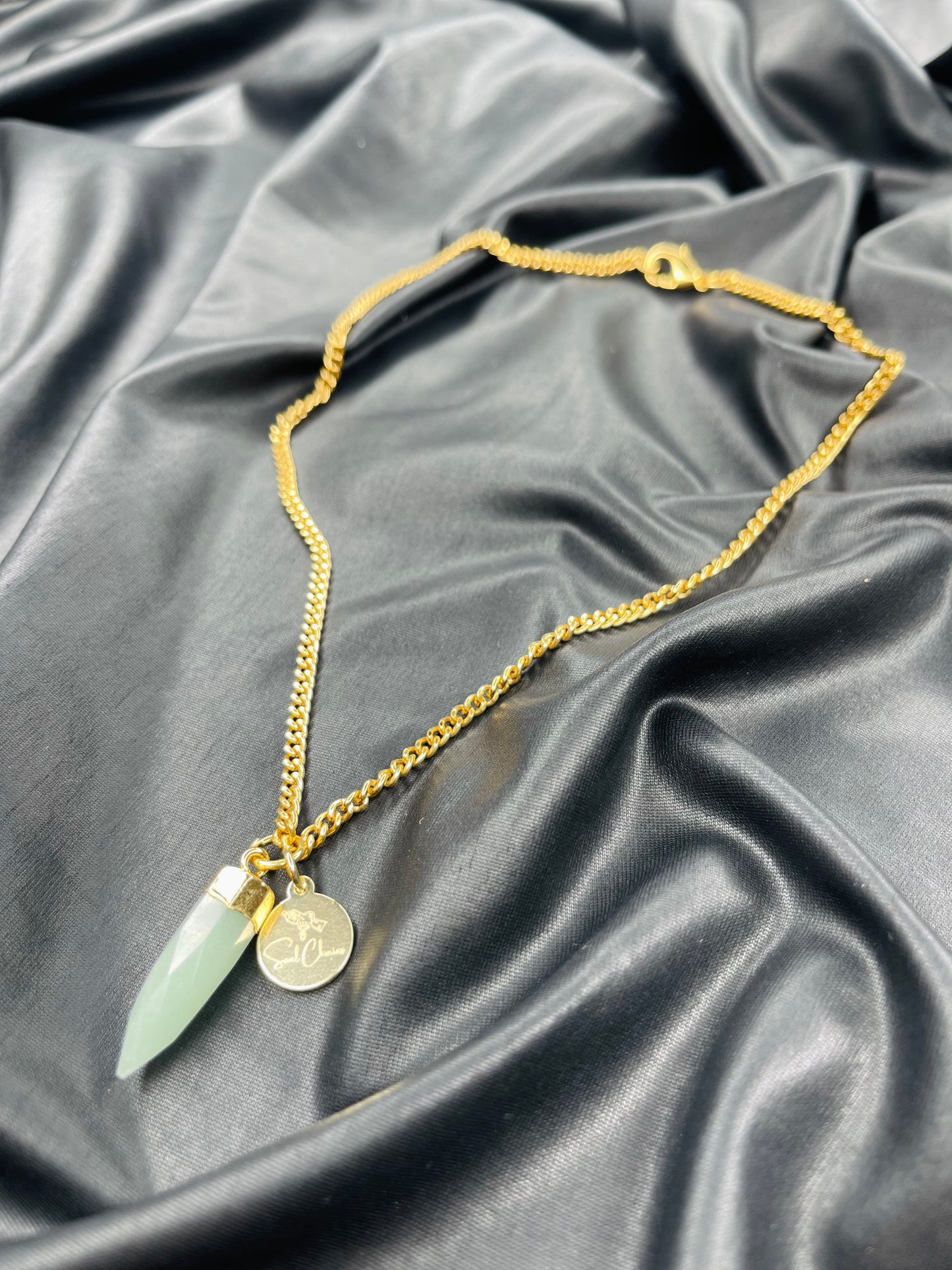 Heart Chakra Dainty Baby Soul Chain Aventurine Vintage Gold Plated Soul Chain