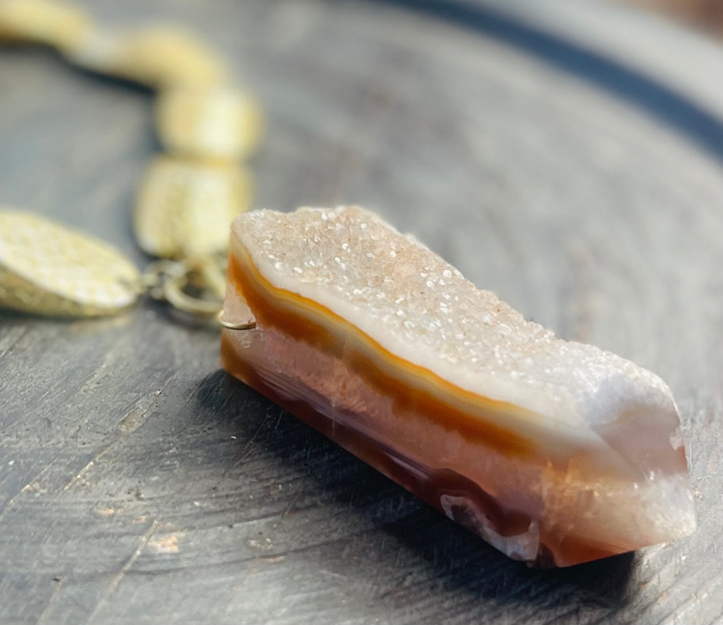 Massive Rare Druzy Carnelian Soul Chain w Vintage Gold Plated Chain