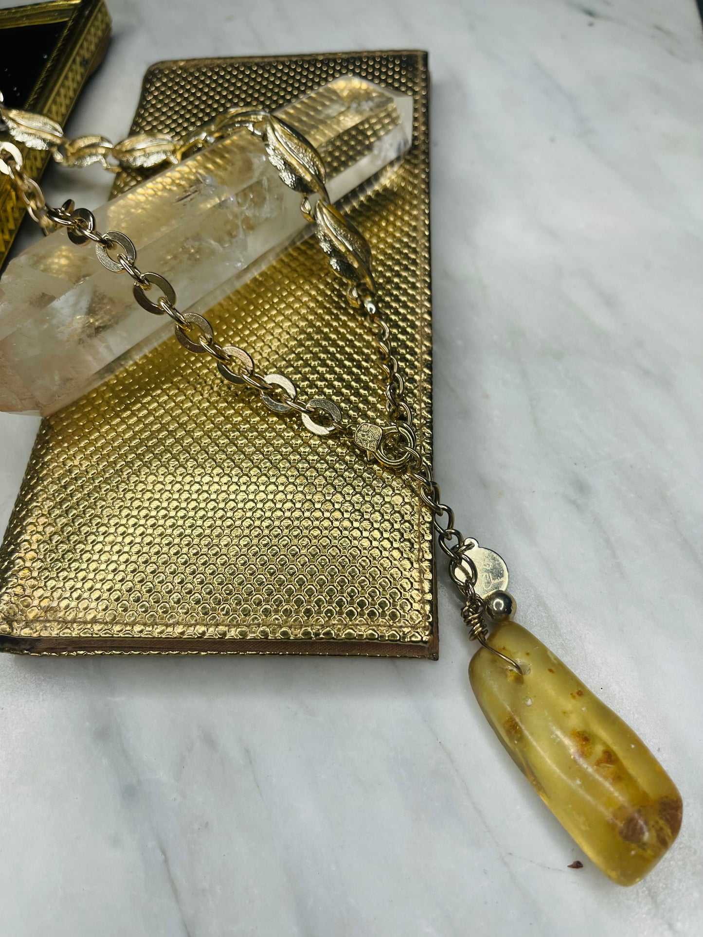 Ancient Amber Abundance Activation. Soul Chain Necklace Hand wrapped on vintage chain
