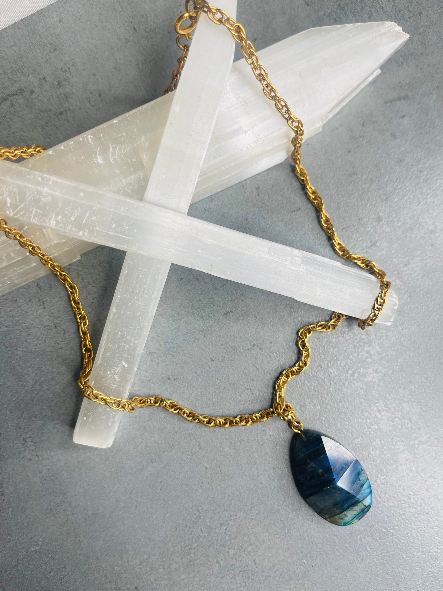 Labradorite Crystal Soul Chain Necklace - Vintage Chain