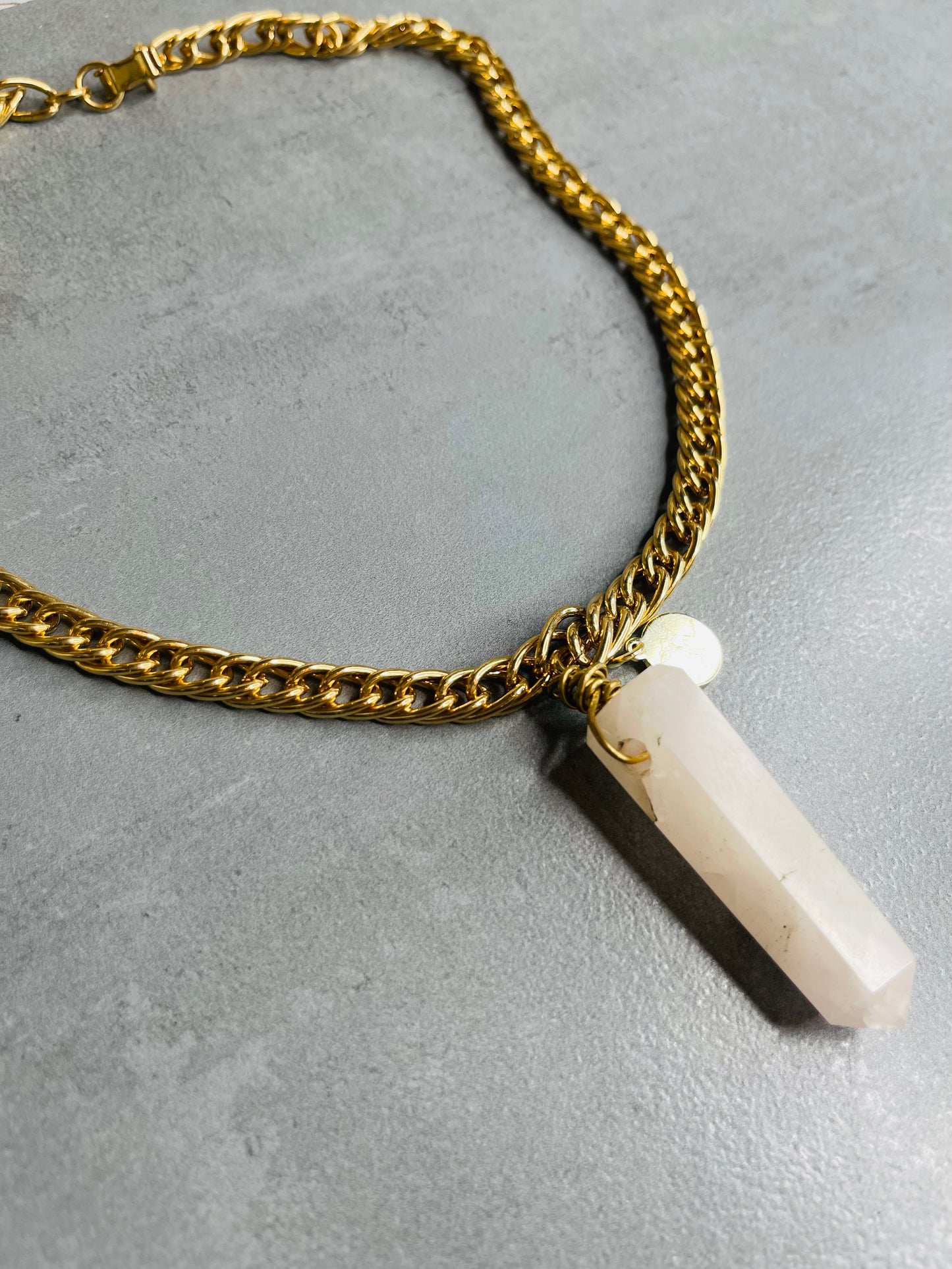 Heart Chakra Rose Quartz Crystal Soul Chain Necklace w 24k Electroplated (Copy)