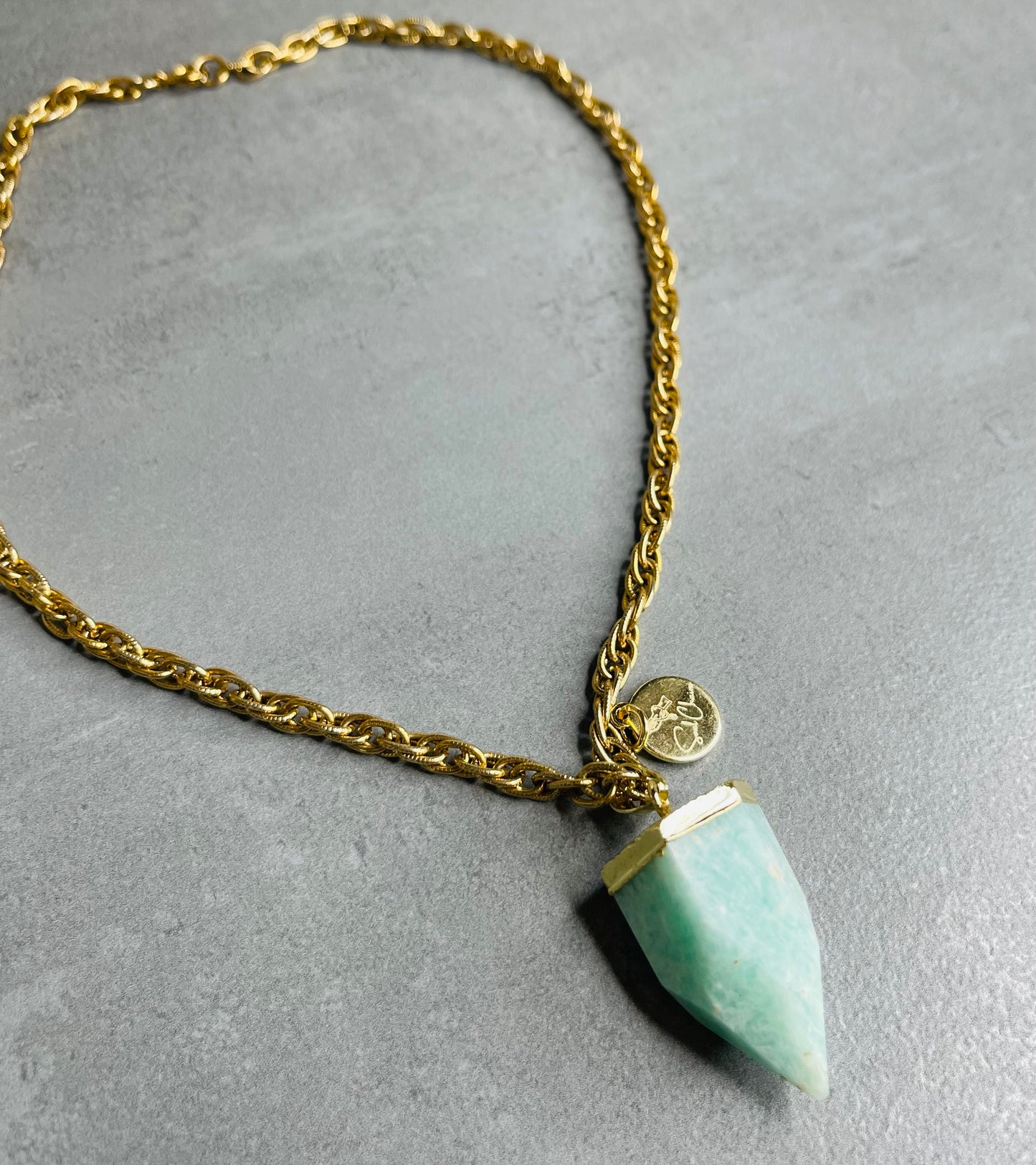 Heart and Throat Chakra Soul Chain w Amazonite Crystal Necklace