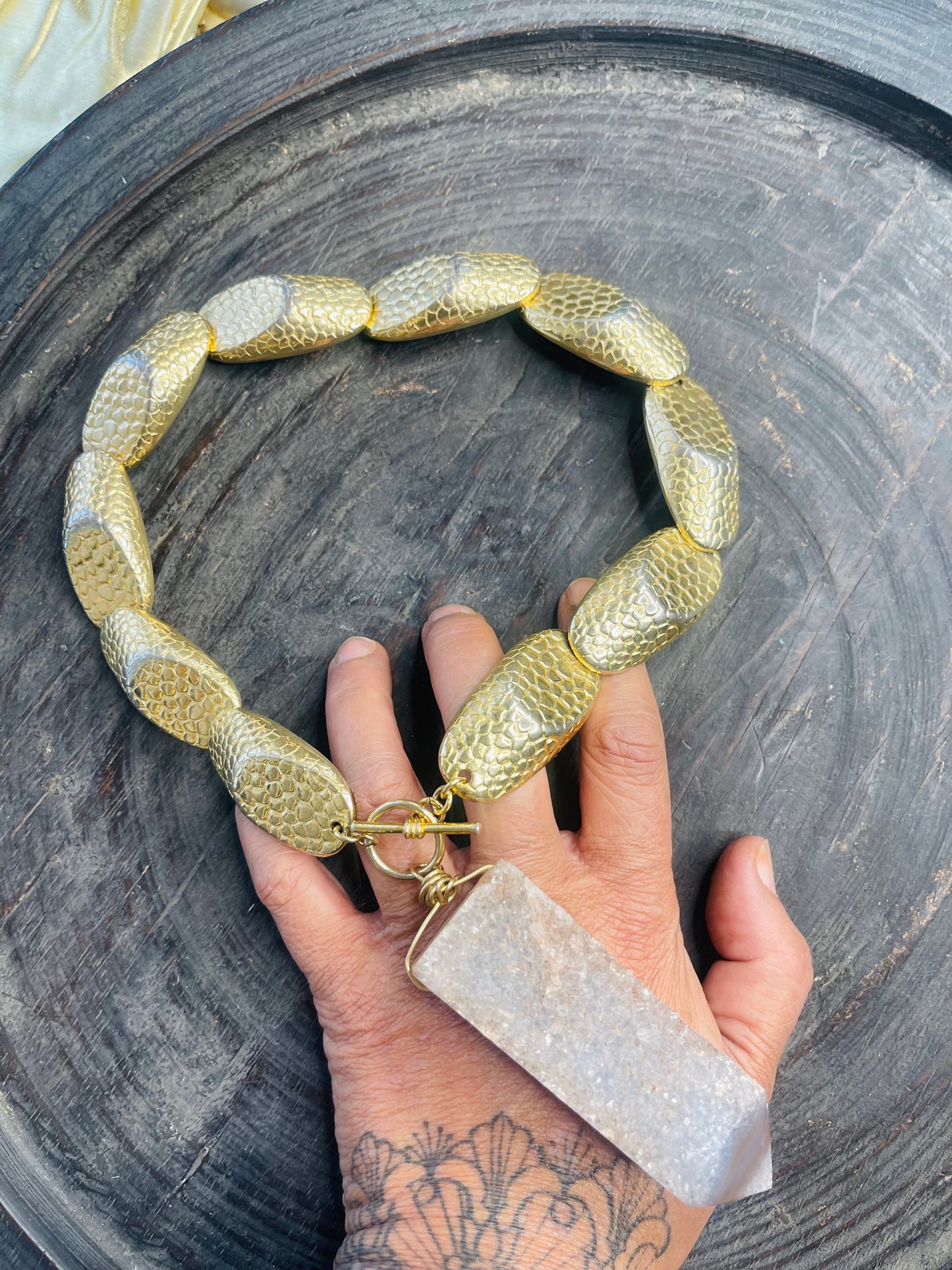 Massive Rare Druzy Carnelian Soul Chain w Vintage Gold Plated Chain