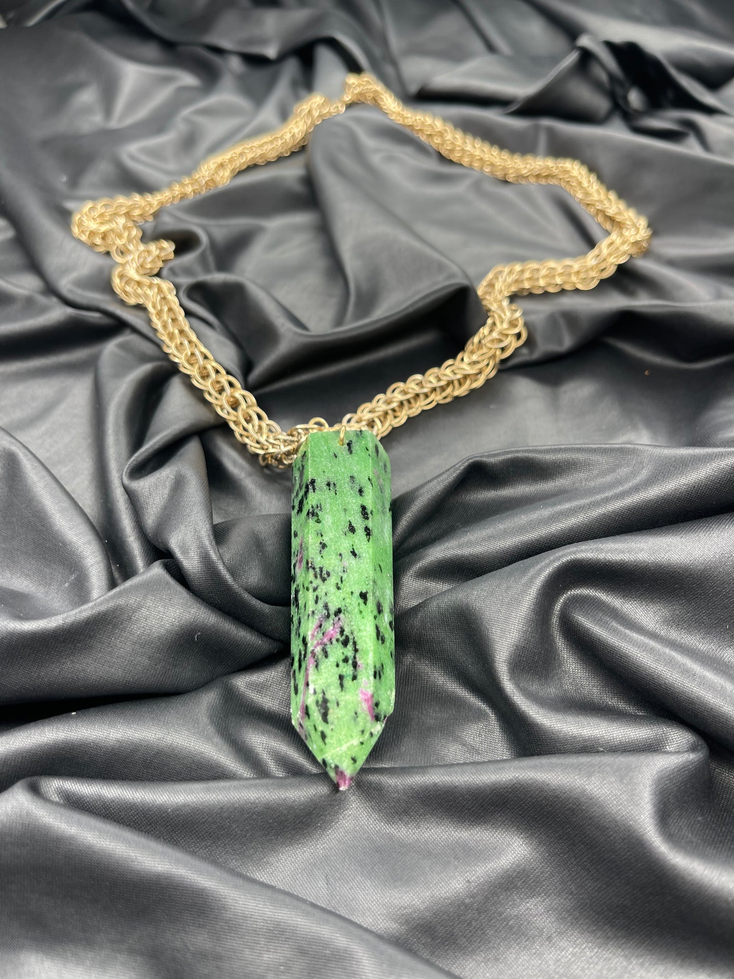Ruby Zoisite Crystal Soul Chain Necklace - Vintage Gold Chain- Akashic Records Collection