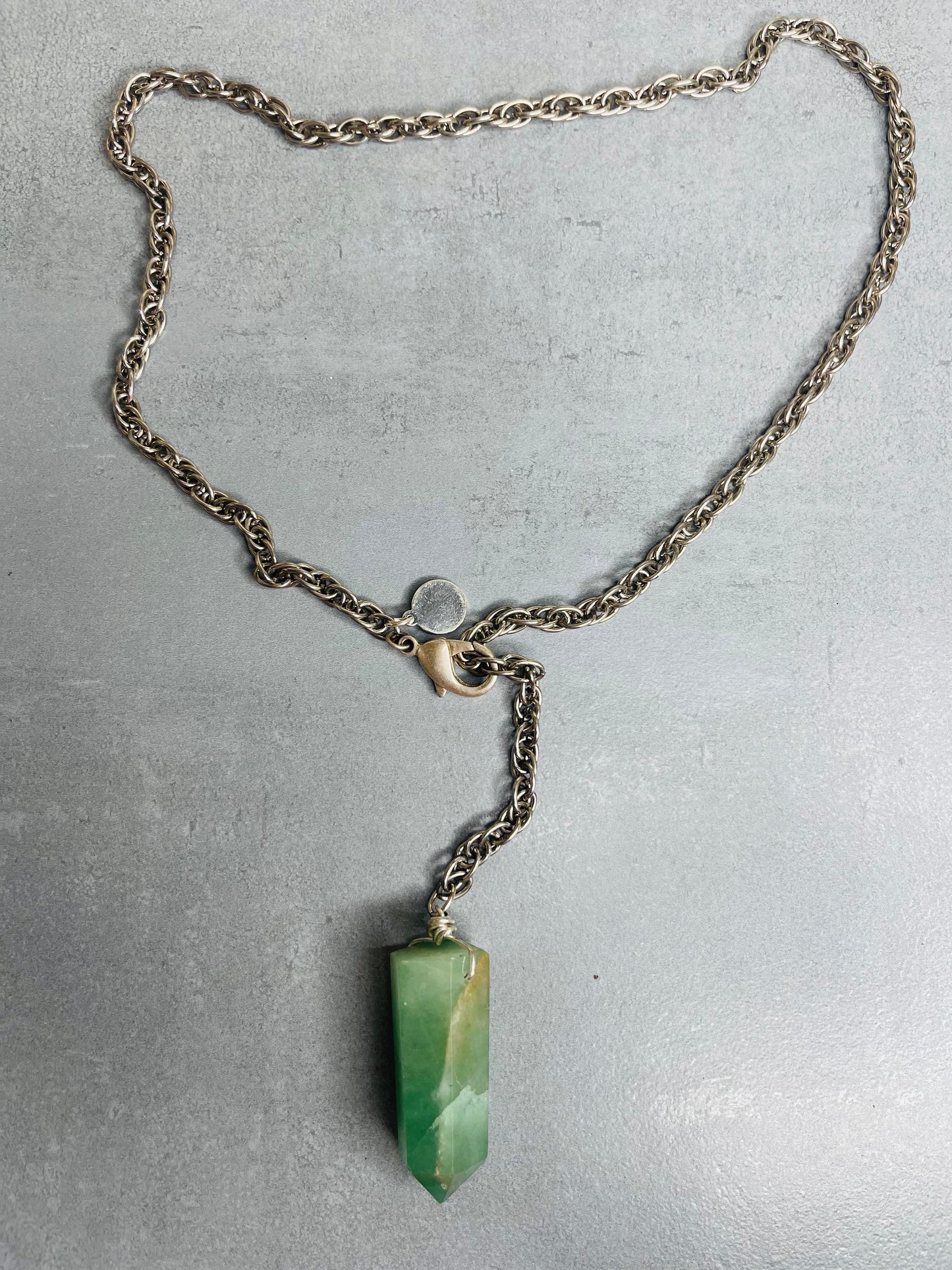 Renaissance Silver Bey
Heart Chakra Chunky 247 Silver Plated Soul Chain w Green Aventurine Crystal Necklace
