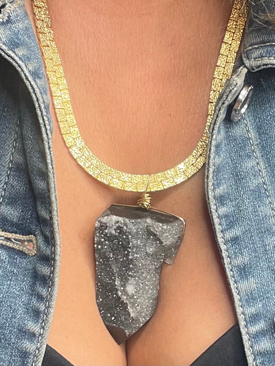Root Chakra Sphalerite Soul Chains Necklace w Vintage Herringbone Chain