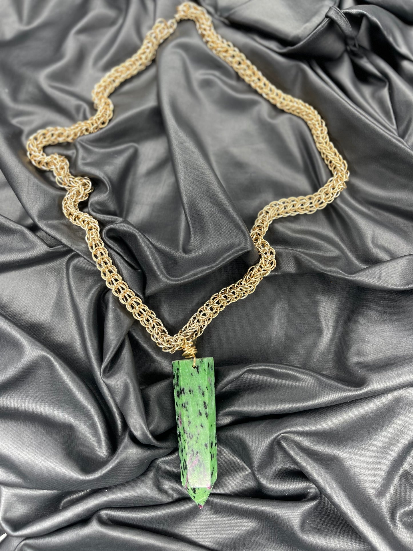 Ruby Zoisite Crystal Soul Chain Necklace - Vintage Gold Chain- Akashic Records Collection