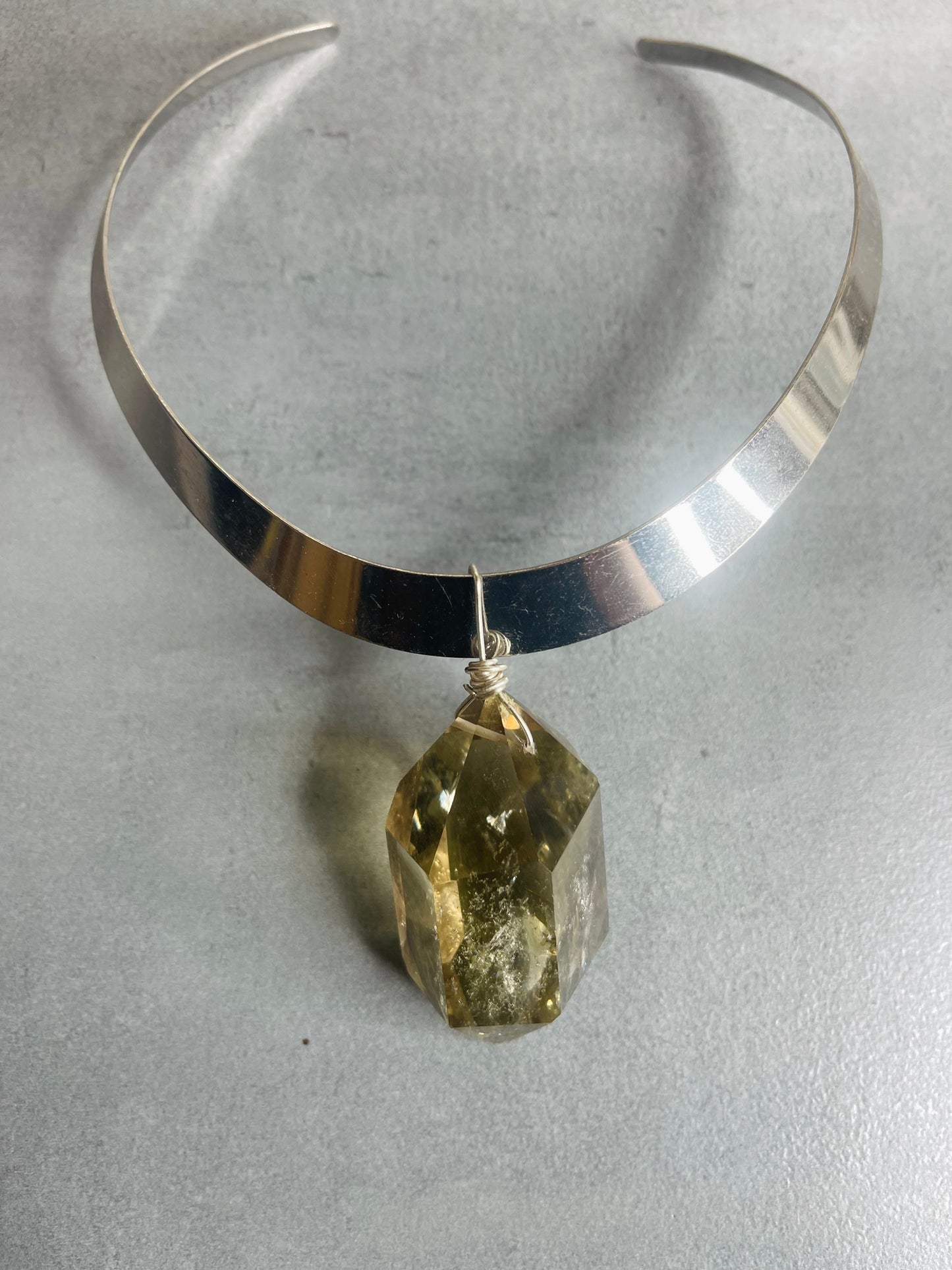Renaissance silver- Gem Cut Citrine Soul Chain Necklace Hand wrapped on vintage chain