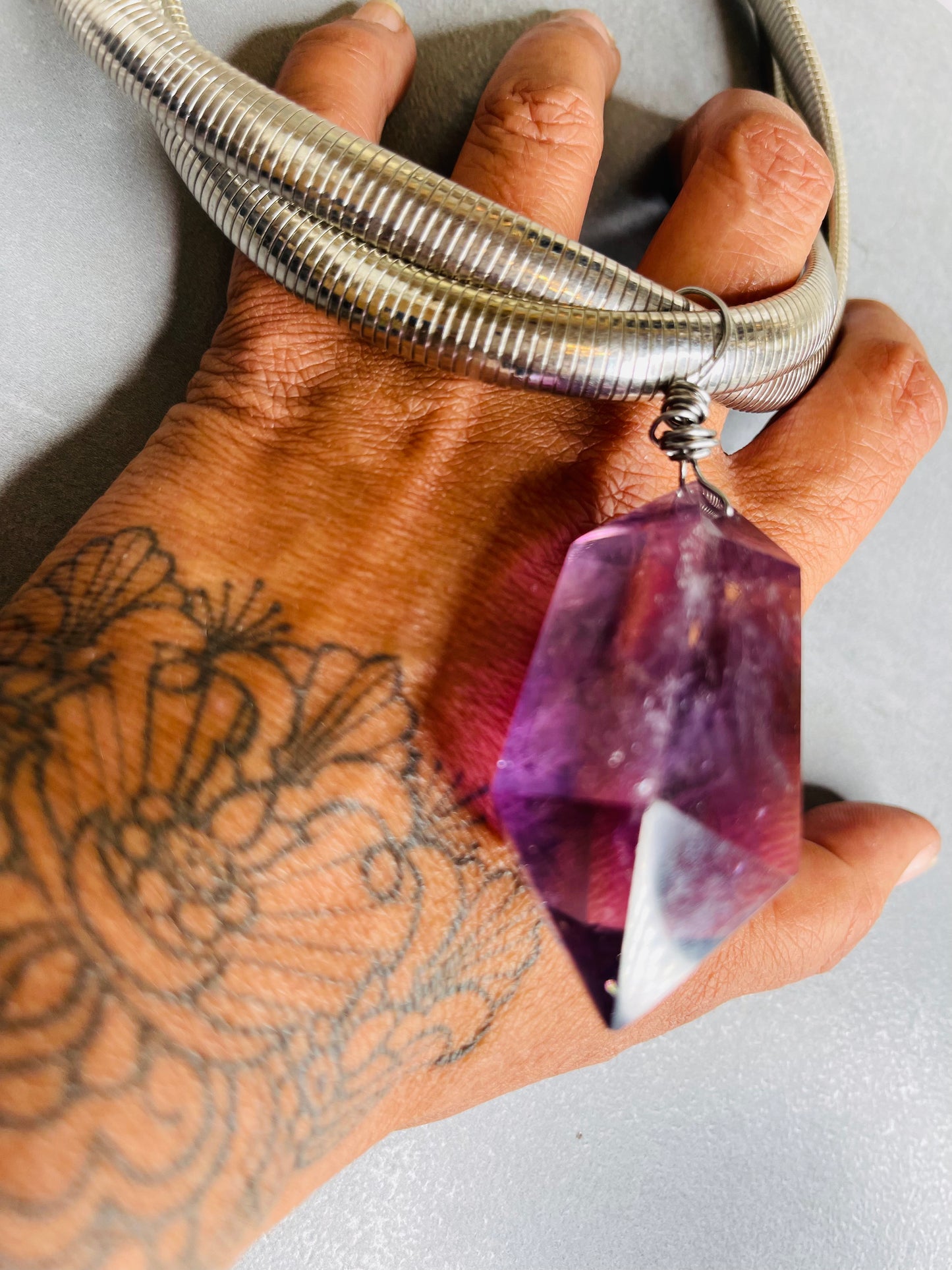 Gem Cut Amethyst Soul Chain w Vintage Silver Plated Chain