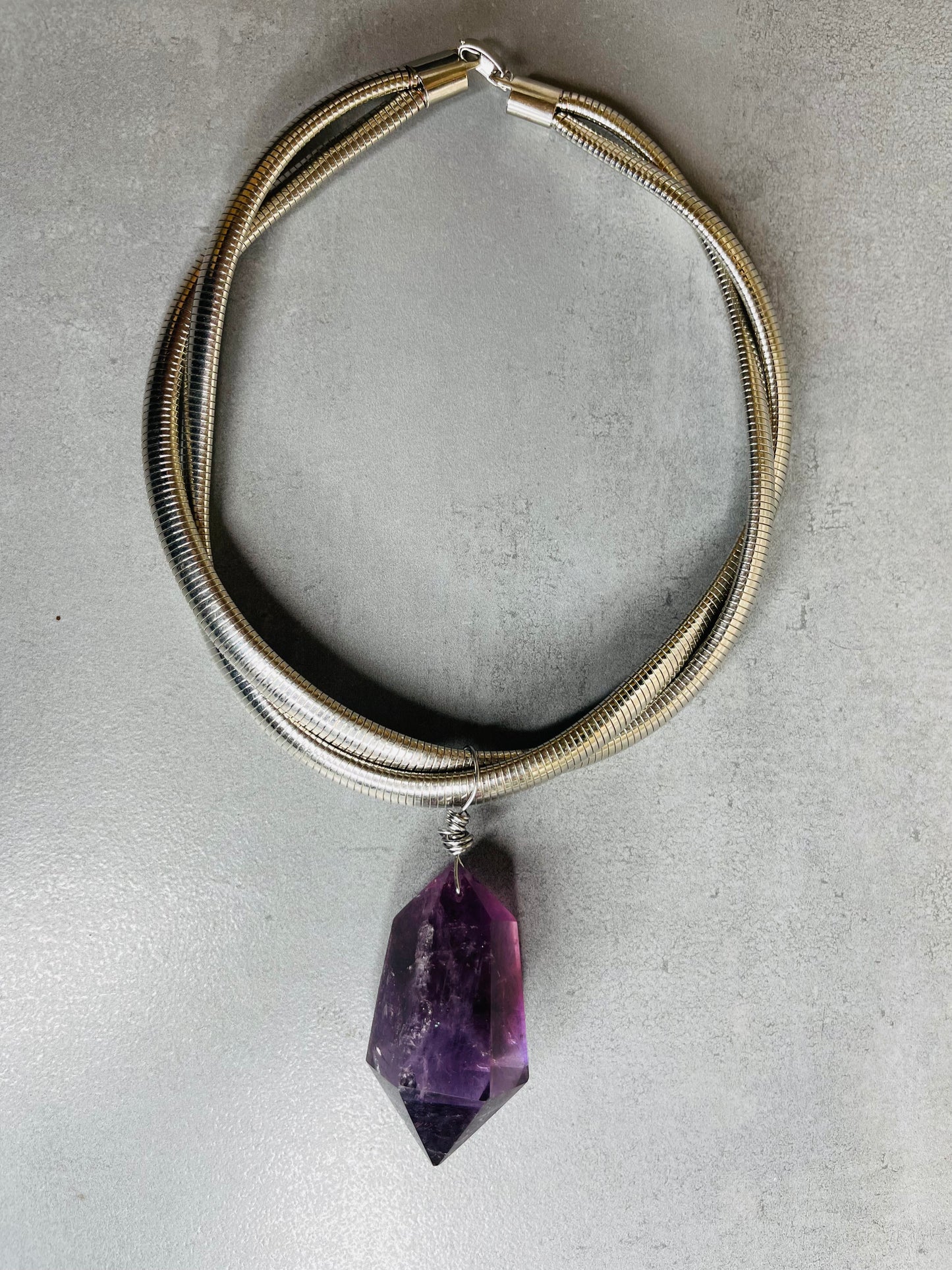 Gem Cut Amethyst Soul Chain w Vintage Silver Plated Chain
