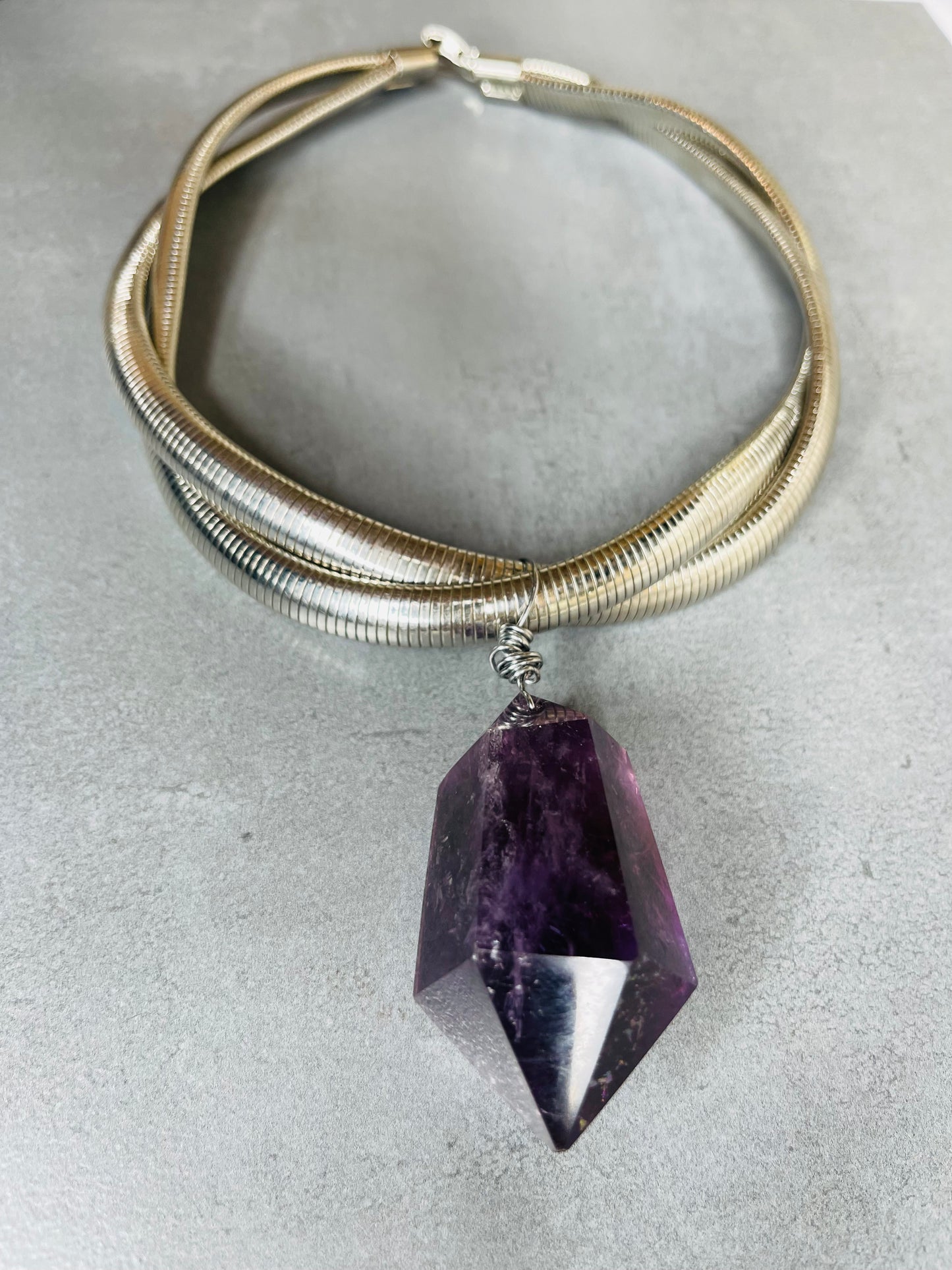 Gem Cut Amethyst Soul Chain w Vintage Silver Plated Chain