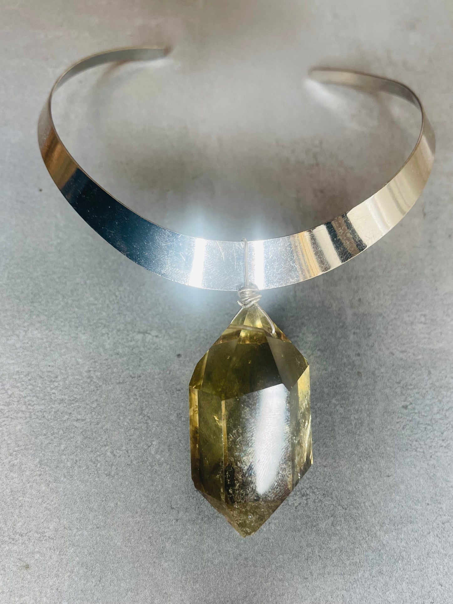 Renaissance silver- Gem Cut Citrine Soul Chain Necklace Hand wrapped on vintage chain