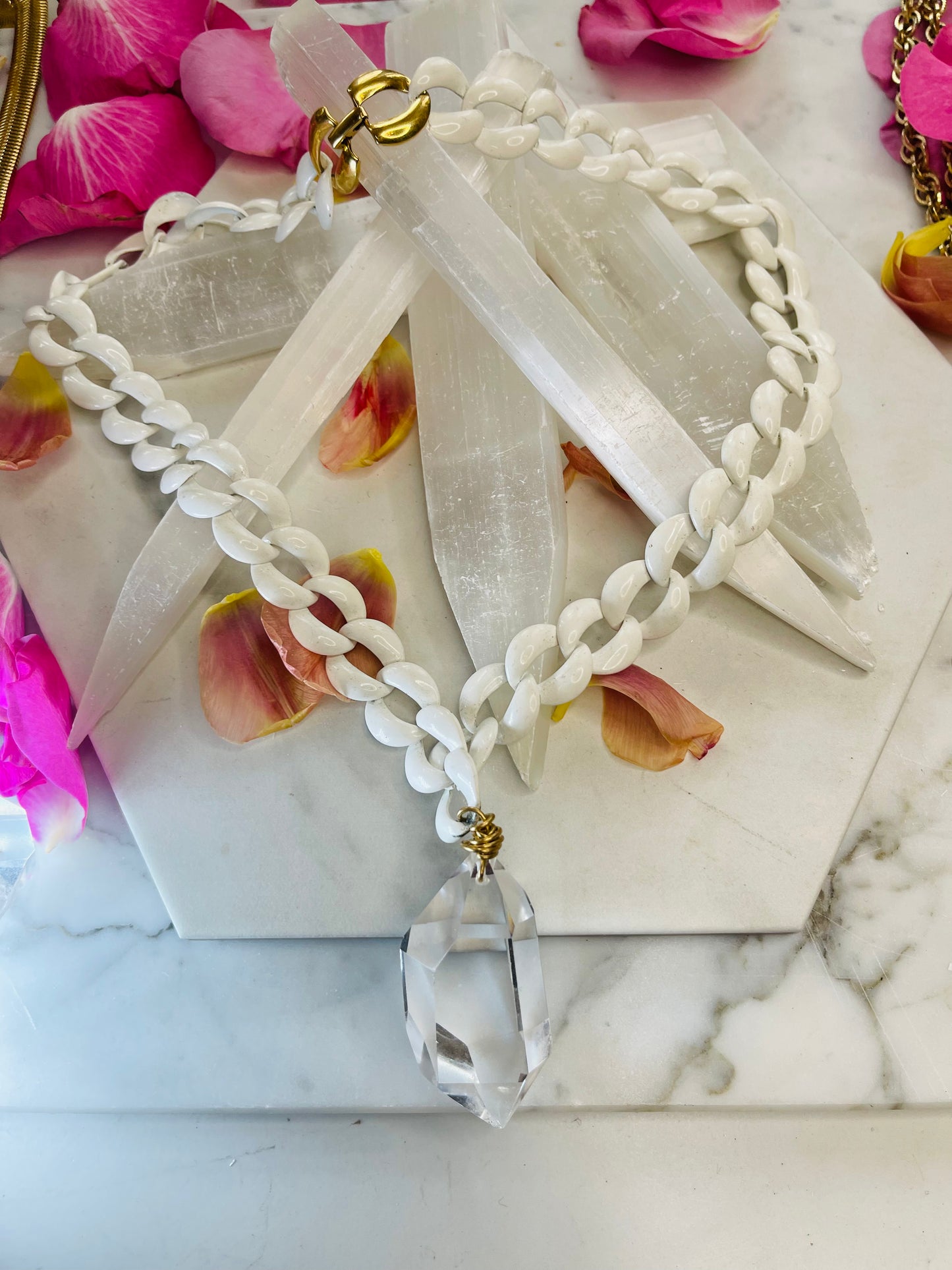 Double Terminated Lux Gem Cut Clear Quartz Crystal Soul Chain