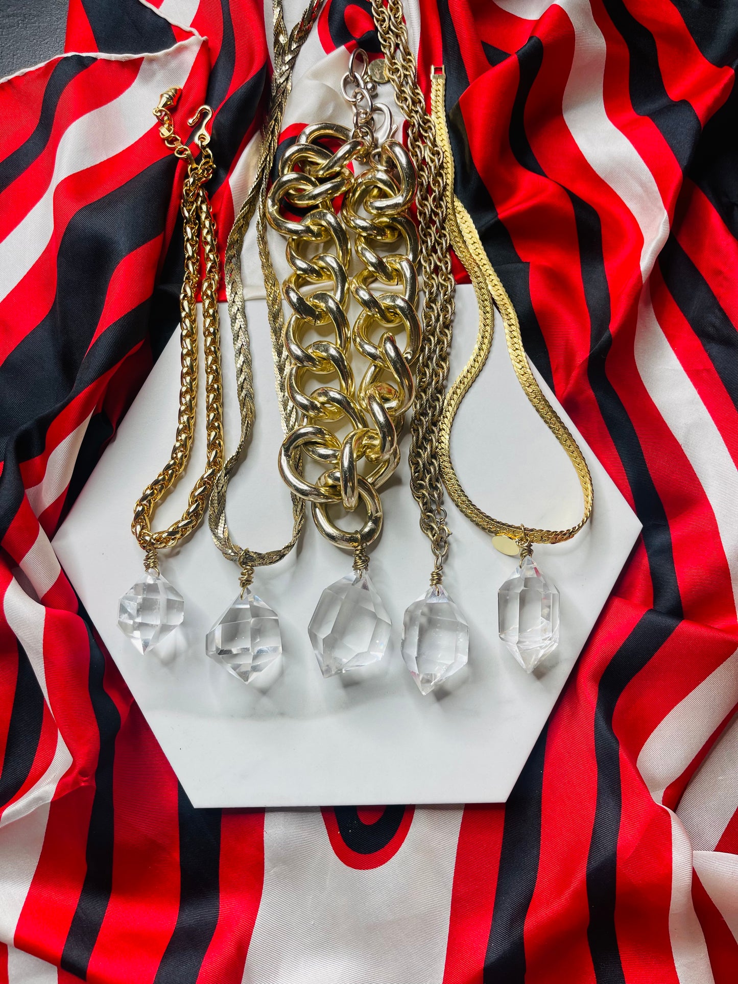 Super Rare Vintage chain w Lux Gem Cut Clear Quartz Crystal Soul Chain