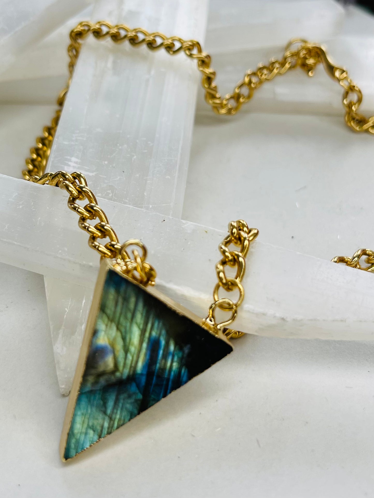 Labradorite Crystal Soul Chain Necklace - Vintage Silver Plated Chain- Akashic Records Collection