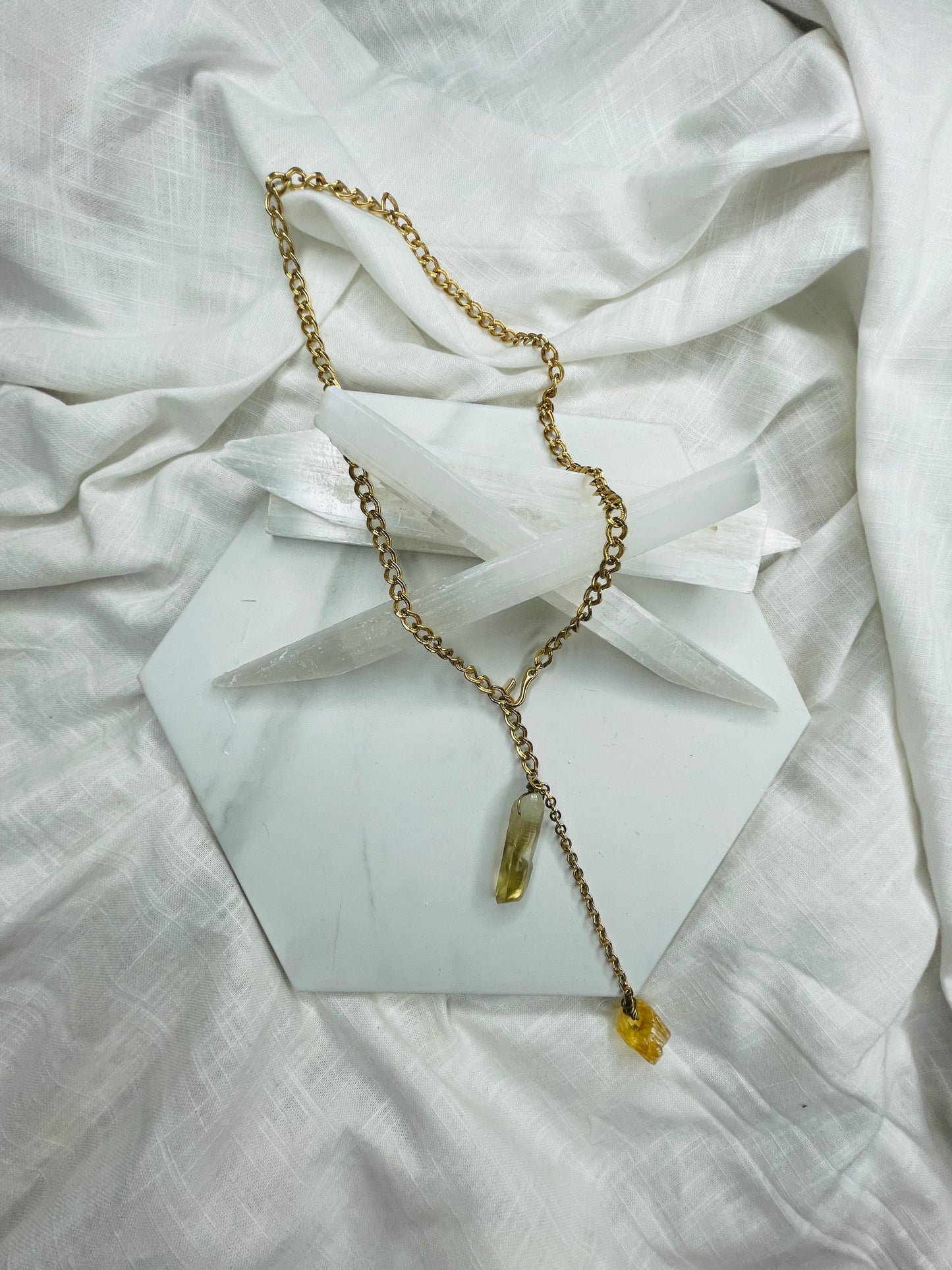 Vintage Chain w Raw High Quality Citrine Soul Chain Necklace Hand wrapped on vintage chain