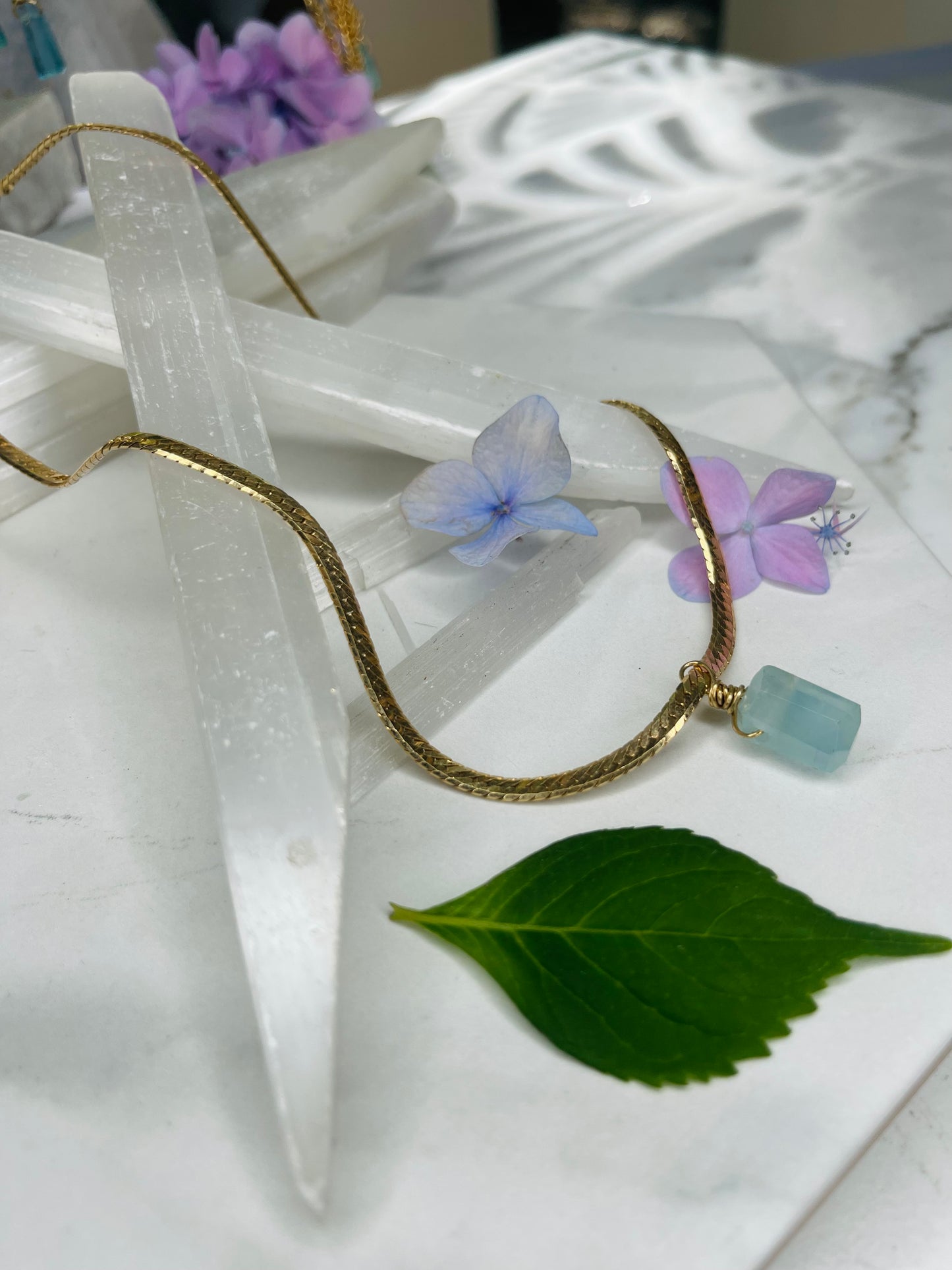 Throat Chakra Dainty Baby Soul Chain w Pillow Cut Blue Faceted Fluorite