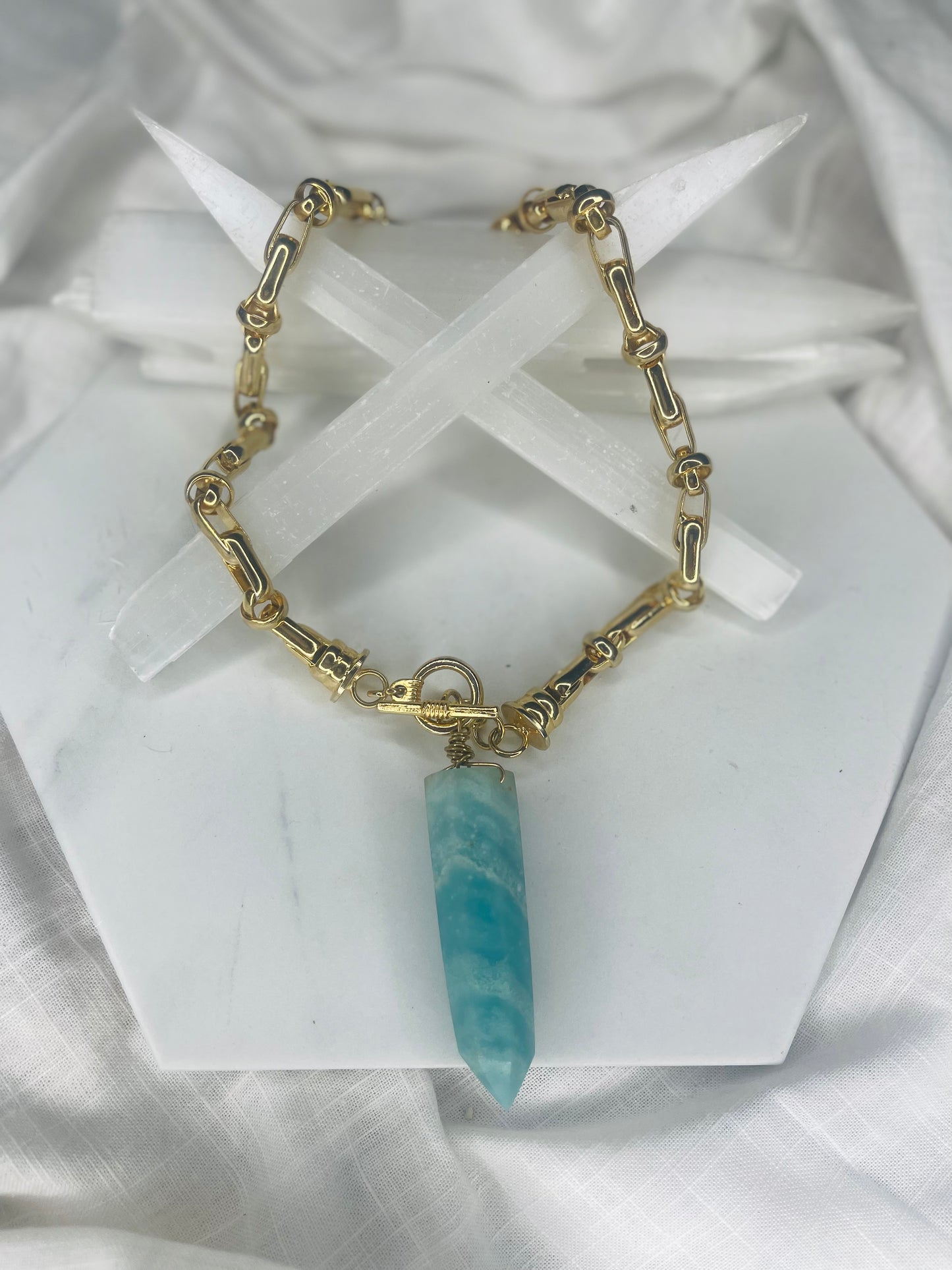 Heart and Throat Chakra Soul Chain w Amazonite Crystal Necklace