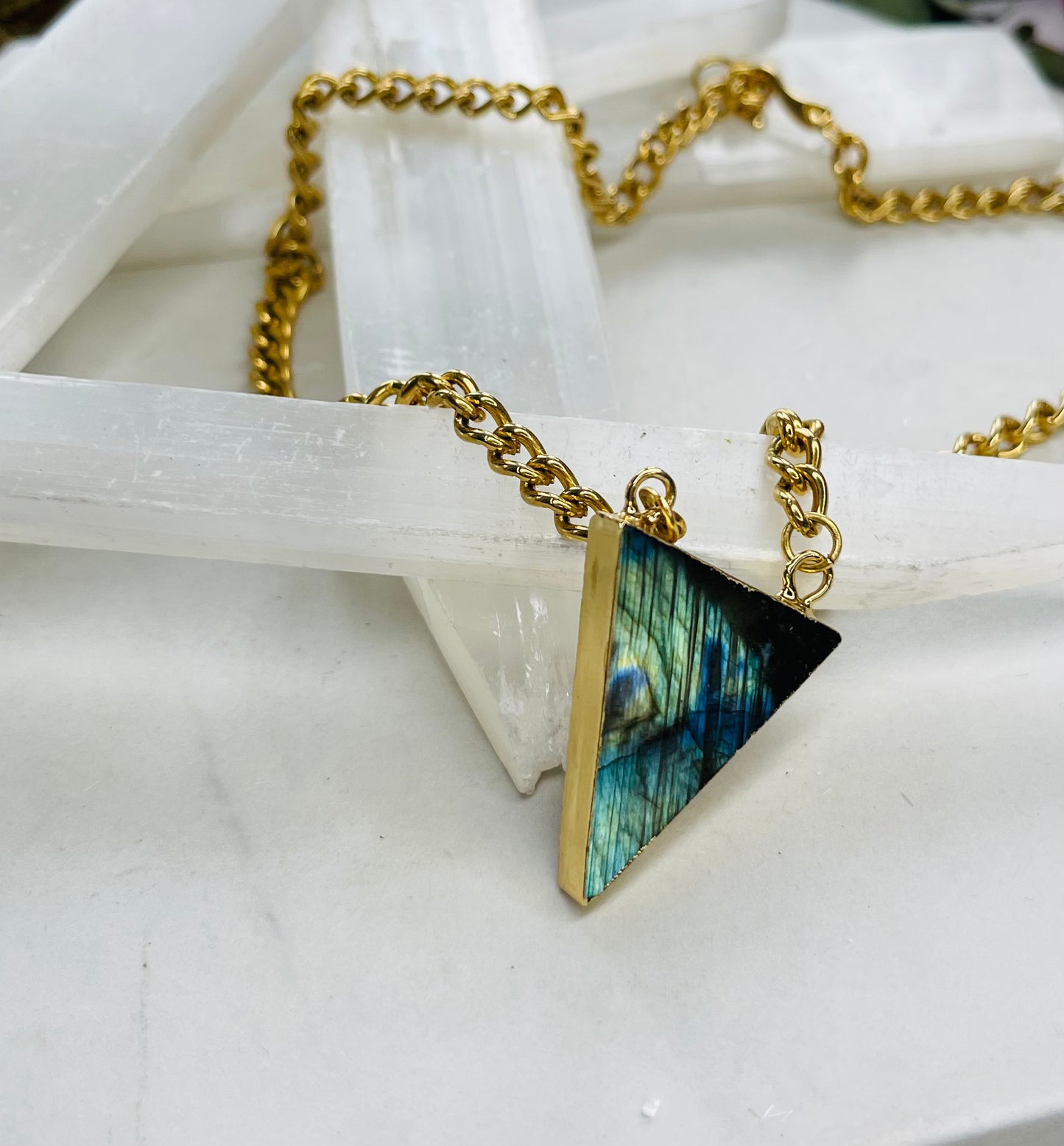 Labradorite Crystal Soul Chain Necklace - Vintage Silver Plated Chain- Akashic Records Collection