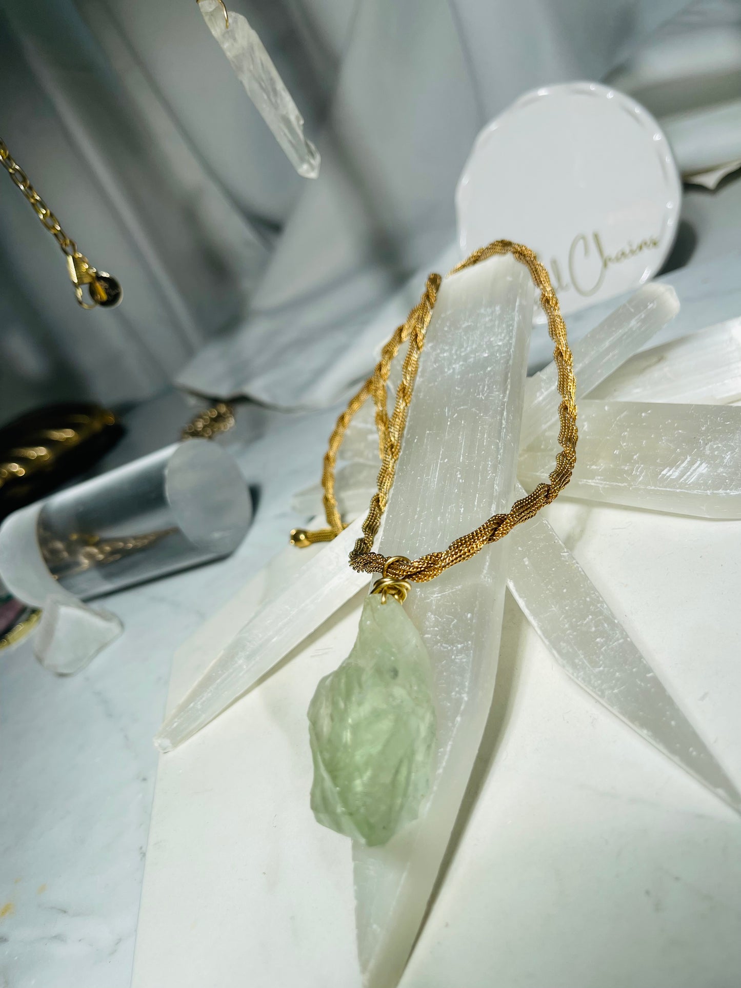 Lux Prasiolite Crystal Soul Chain Necklace - Vintage Gold Chain- Akashic Records Collection