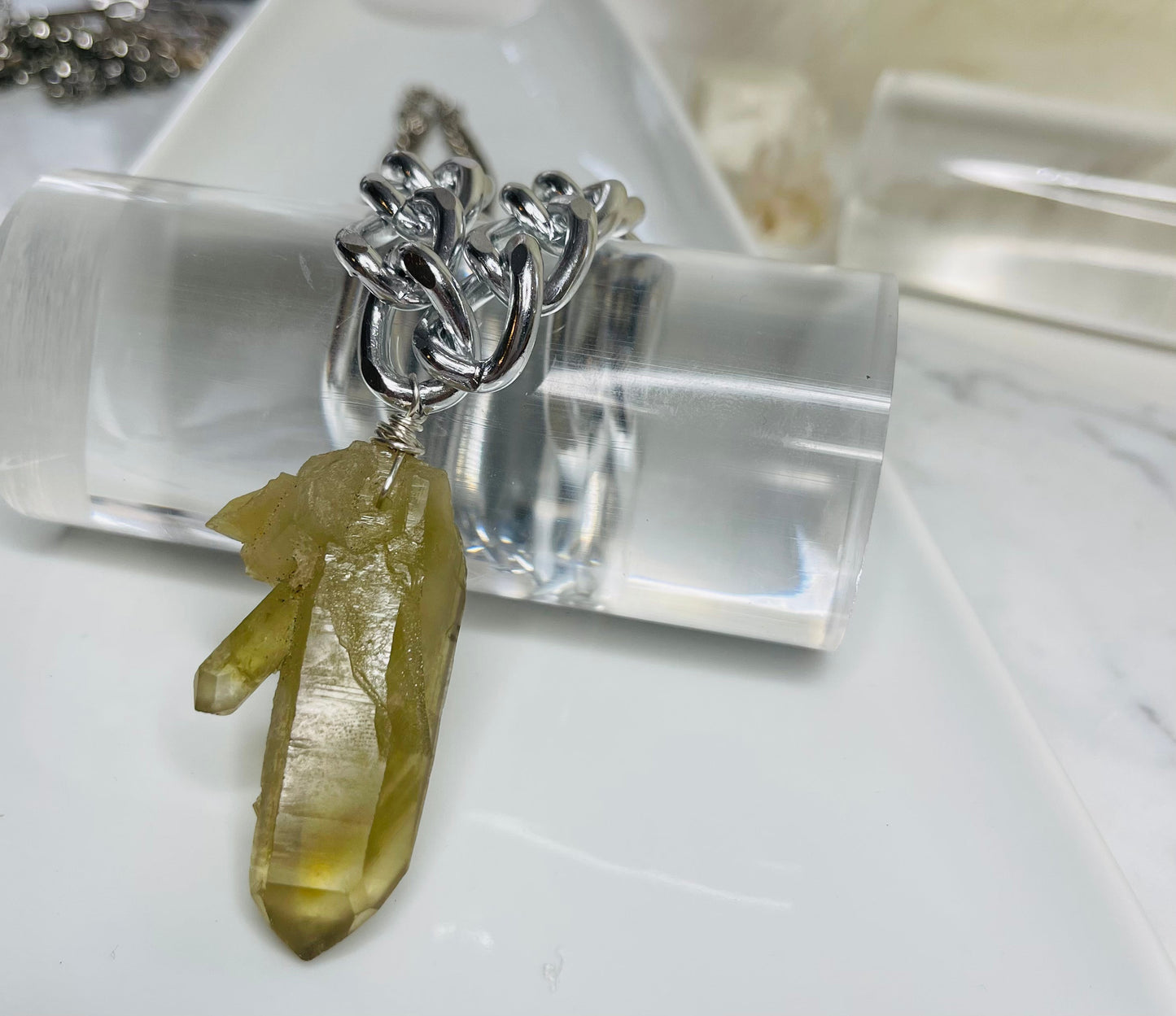 Renaissance Silver Raw Wild Citrine Soul Chain Necklace Hand wrapped on vintage chain