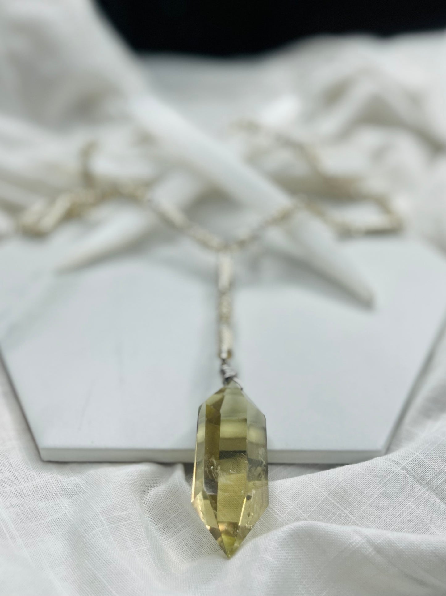Exquisite Rainbow Inclusions and Chunky Gem Cut & Very Rare Citrine Hand wrapped on vintage chain