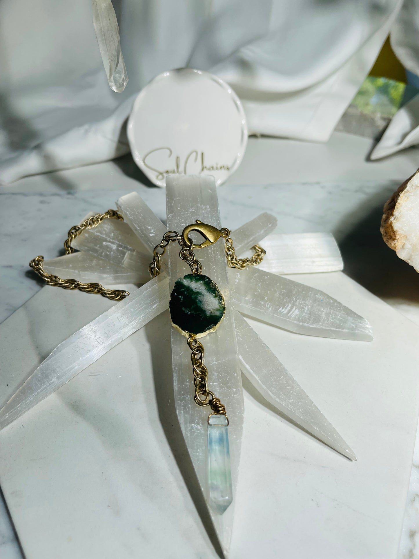 Moss Agate and Flourite Soul Chain