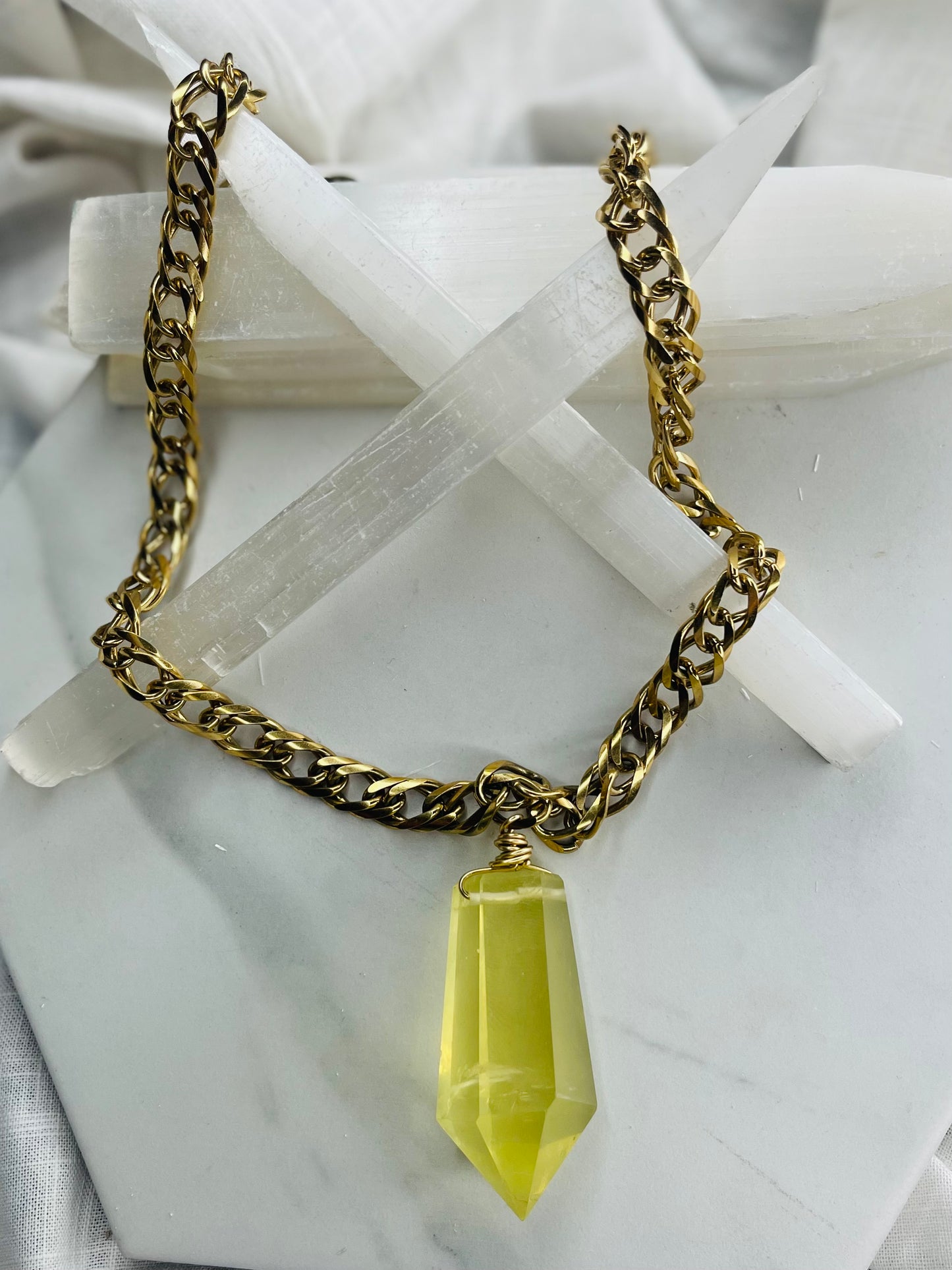 Brilliant Rare Lux Gem Cut & Very Rare Citrine Hand wrapped on vintage chain