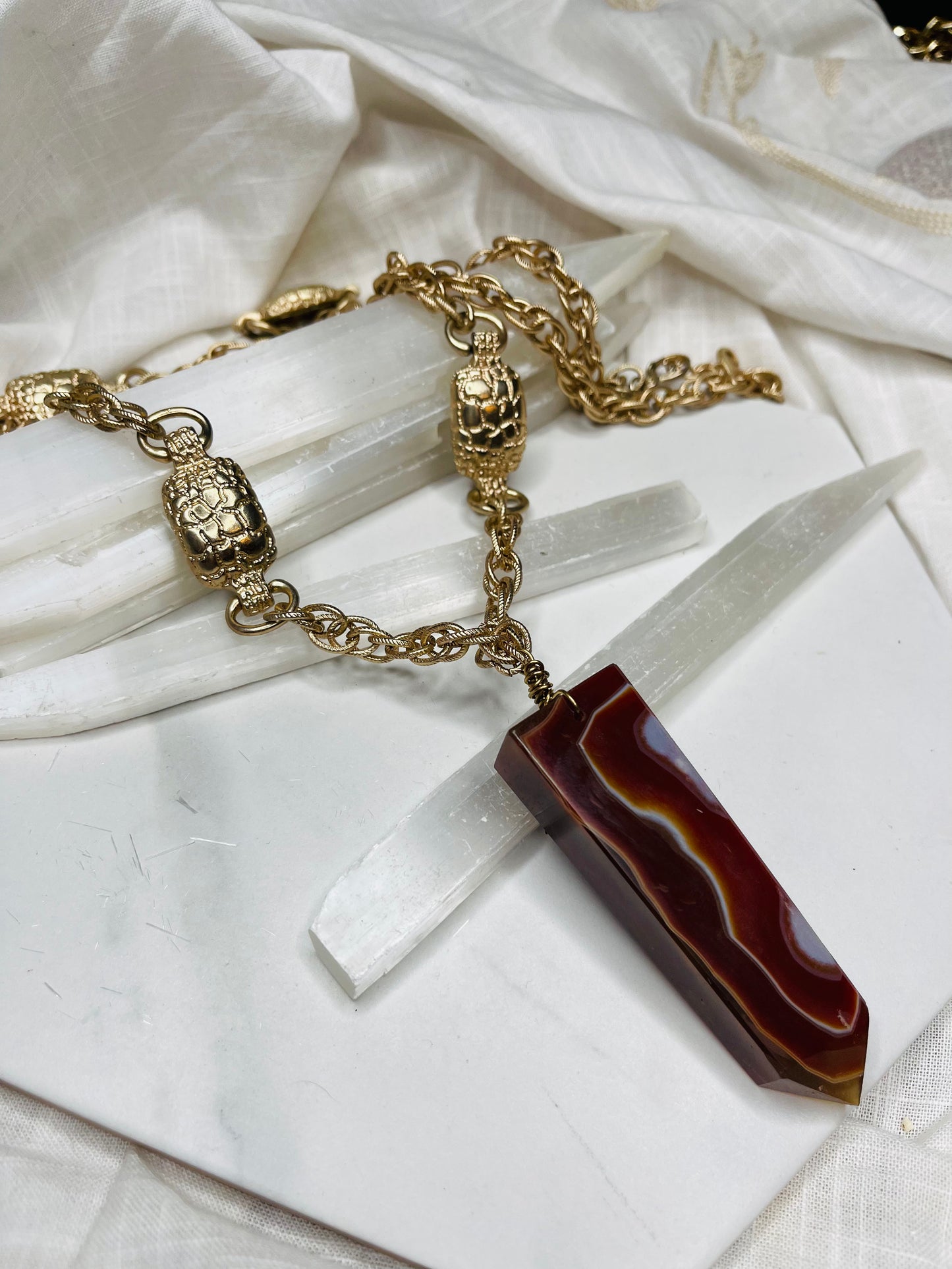 Sacral Chakra Carnelian Soul Chain w Vintage Gold Plated Chain