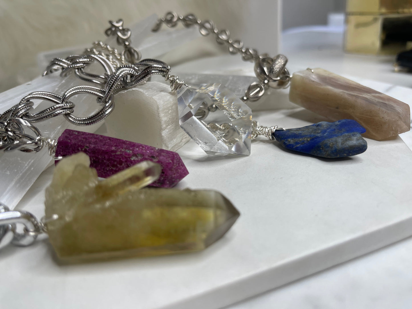 Renaissance Silver Raw Wild Citrine Soul Chain Necklace Hand wrapped on vintage chain