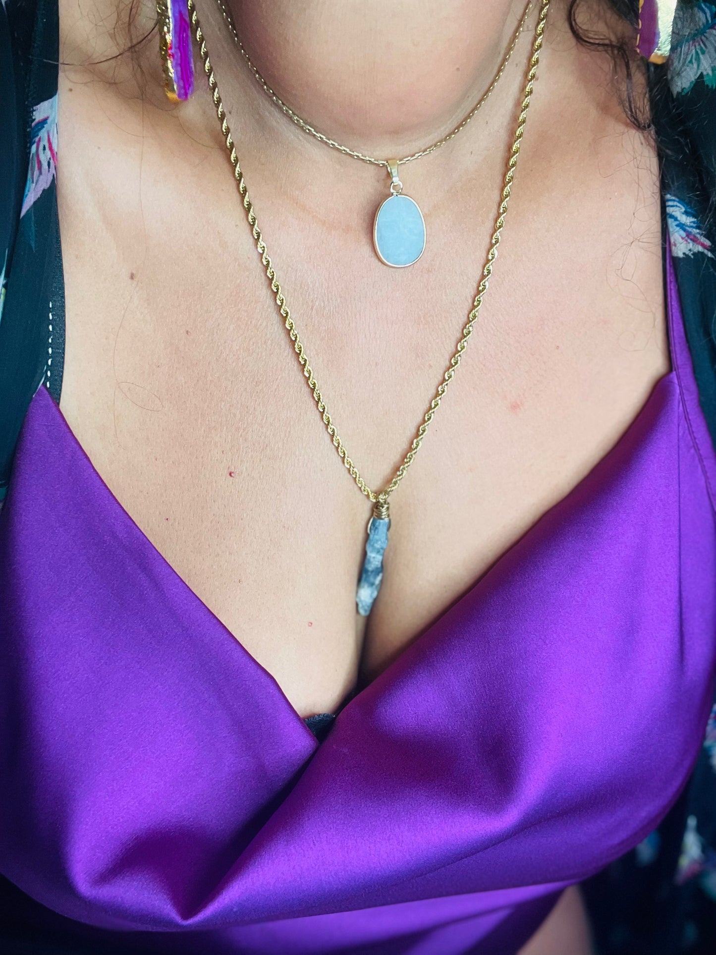 Dainty Baby Blue Lace Agate Crystal Soul Chain Necklace - Vintage Gold Chain- Dainty Baby Collection